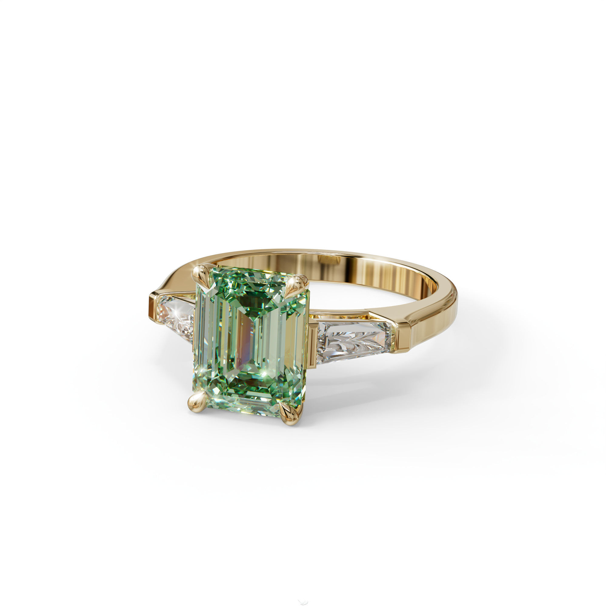 3 Carat Fancy Vivid Green Emerald & Tapered Baguette diamond ring