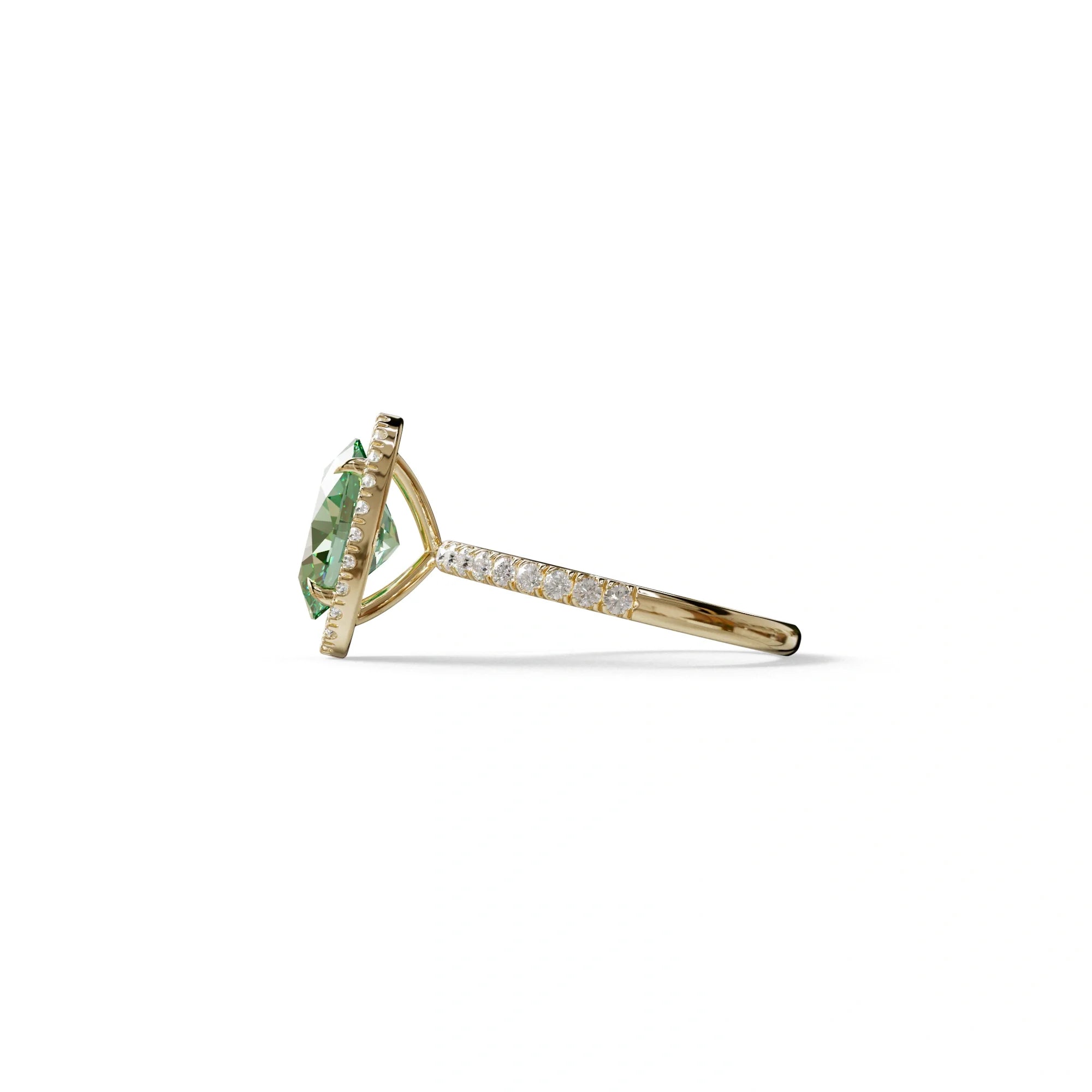 Green Oval Cut Halo & Pave Lab Grown Diamond Engagement Ring - AnnaBella