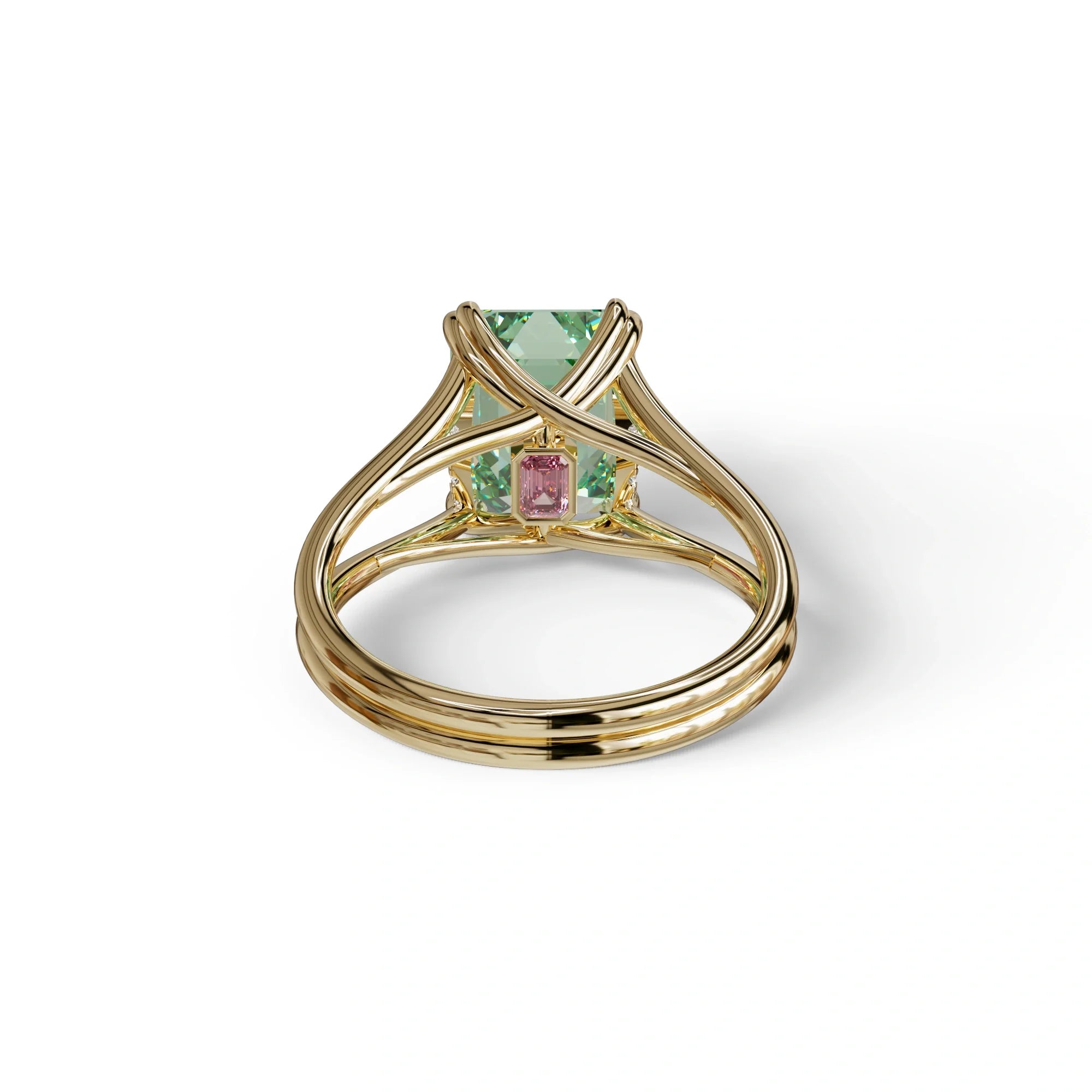 4 Carat Fancy Green Emerald Cut Lab Grown Diamond Engagement Ring - Tesira