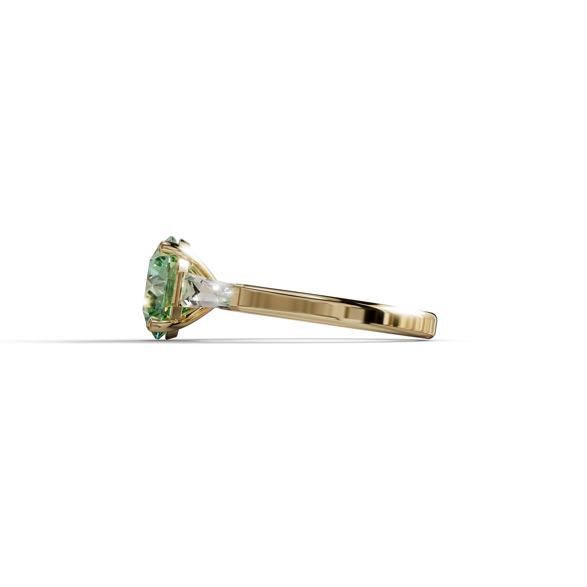 3 Carat Green Round & Tapered Cut Multi Stone Lab Diamond Ring - Reflection
