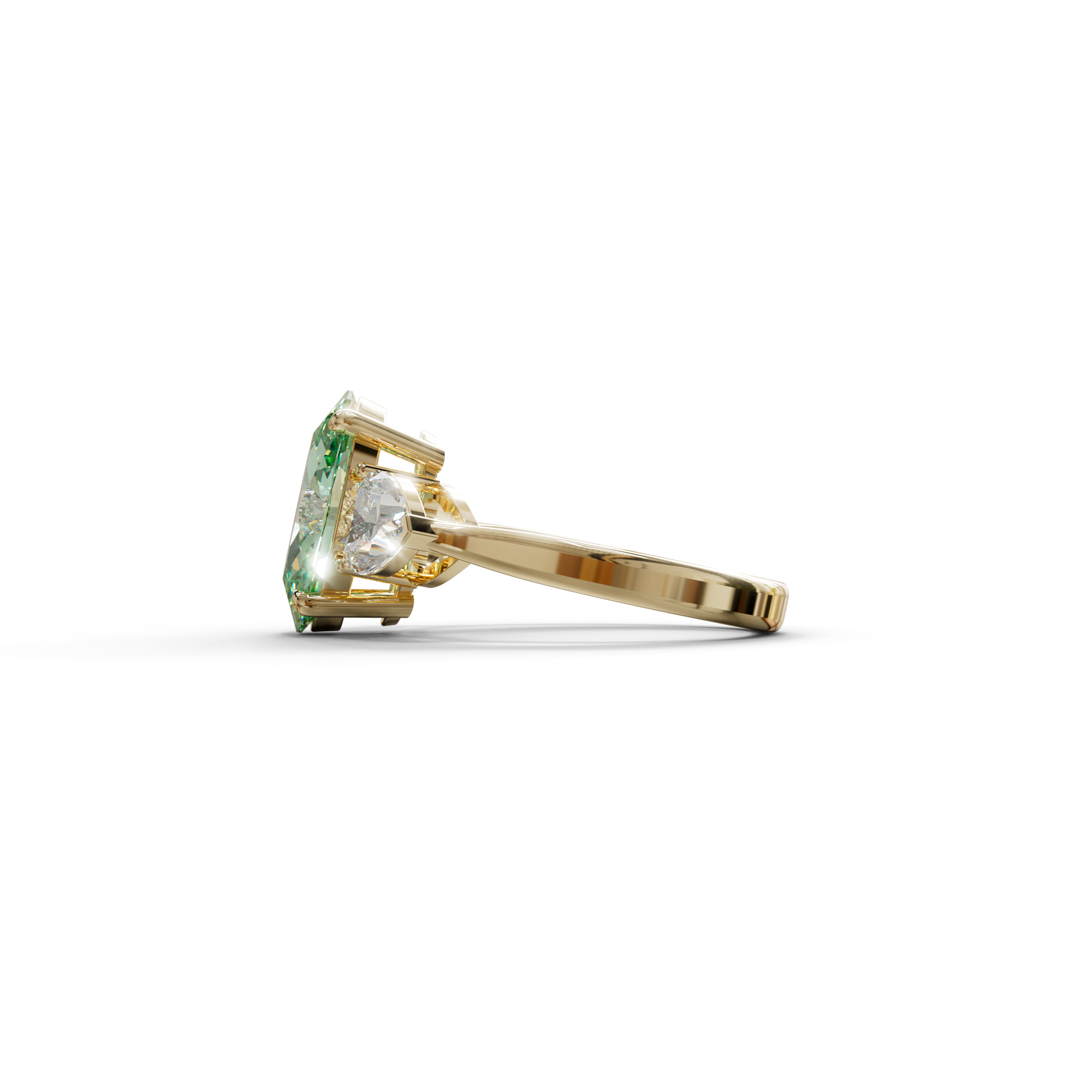 4 Ct Green Oval & Heart Shape 3 Stone Engagement Diamond Ring - Lucid