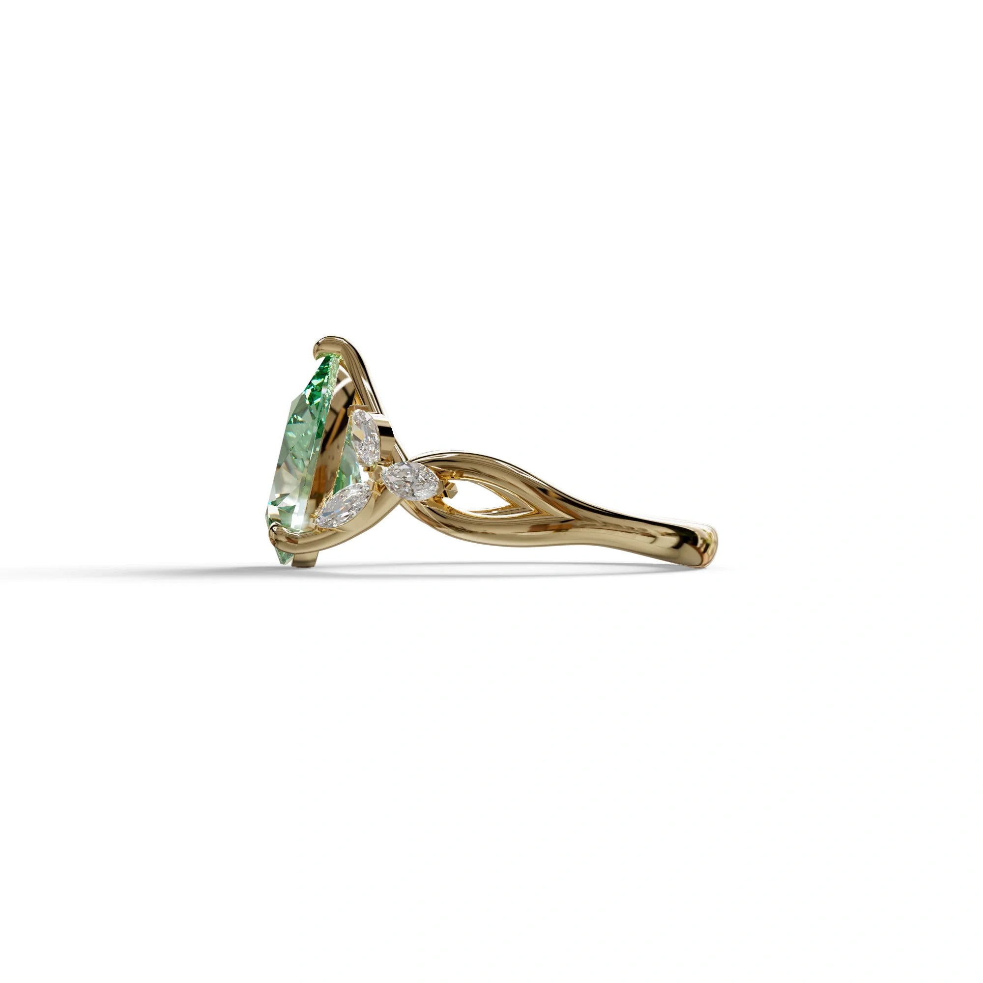 3 Carat Green Pear Cut Cluster-Vintage Setting Lab Grown Diamond Ring - Celena