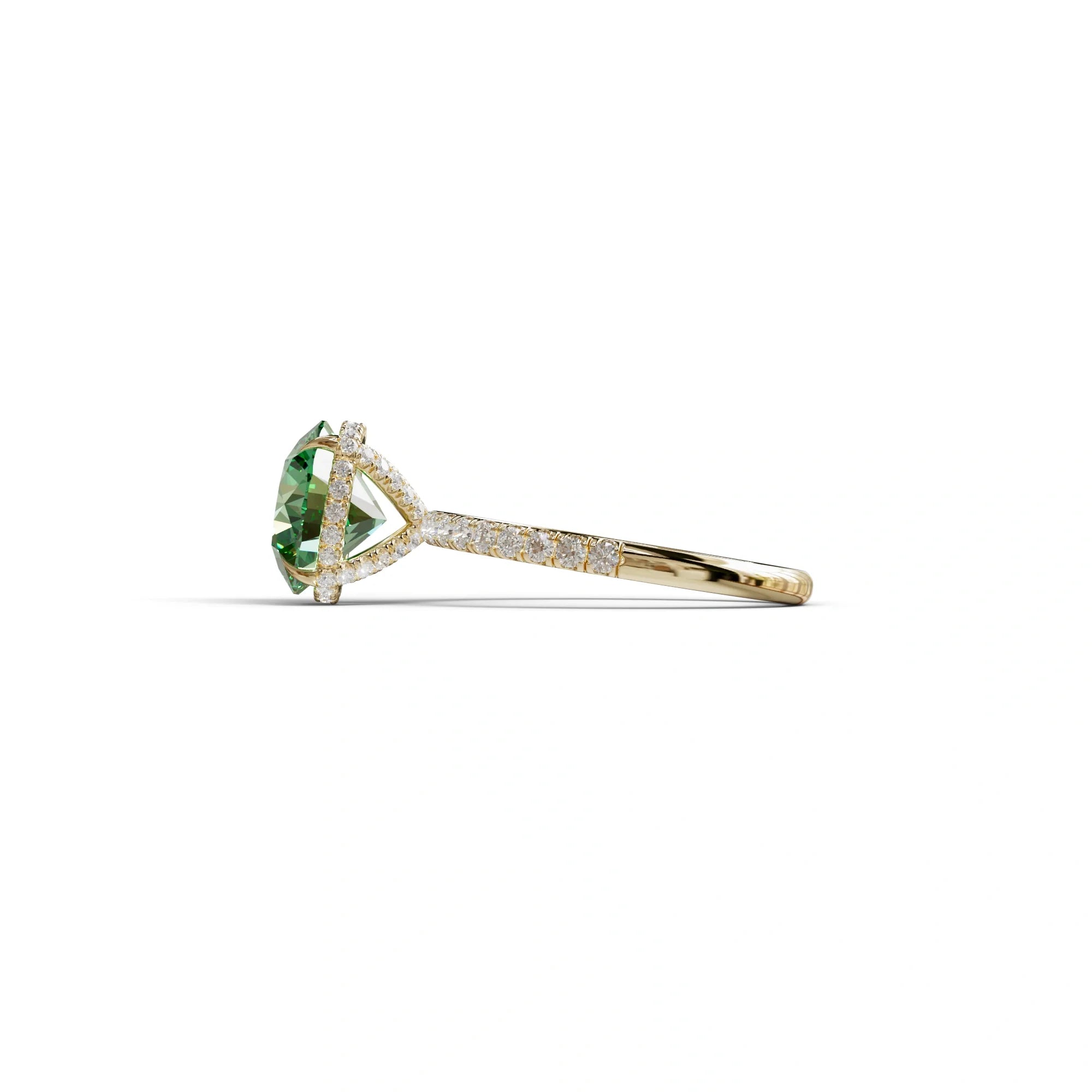 3.5 Carat Green Round Cut Lab Diamond Ring - Halo & Pave Setting Wedding Ring