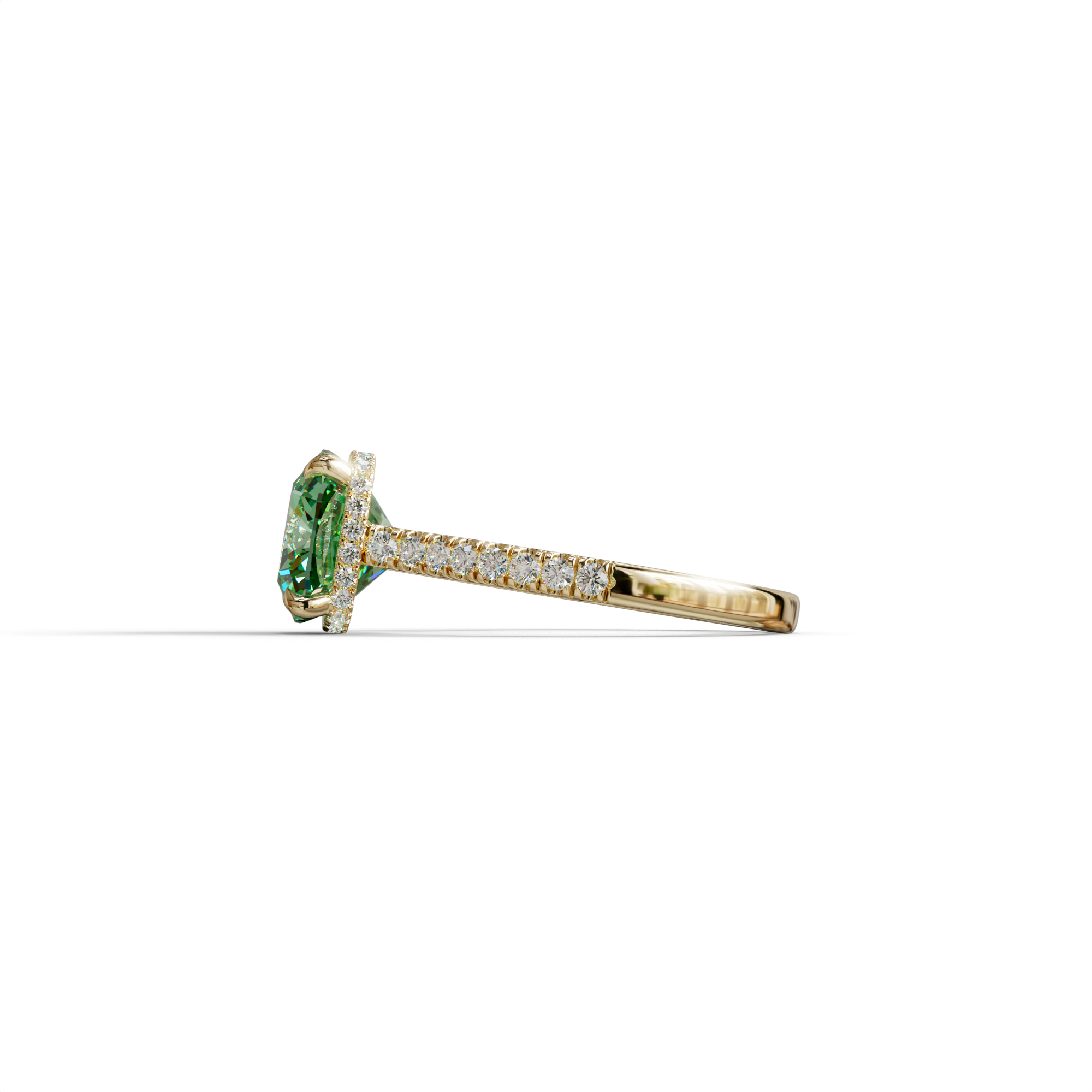 2.5 Carat Green Cushion Cut Hidden Halo & Pave Lab Diamond Ring - Éblouissant