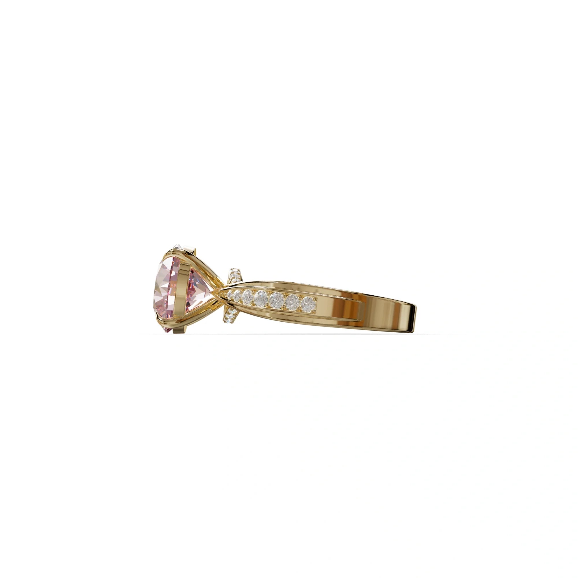 2.5 Carat Pink Round Shaped Lab Diamond Ring V-Shank Pave Setting -Je t’adore