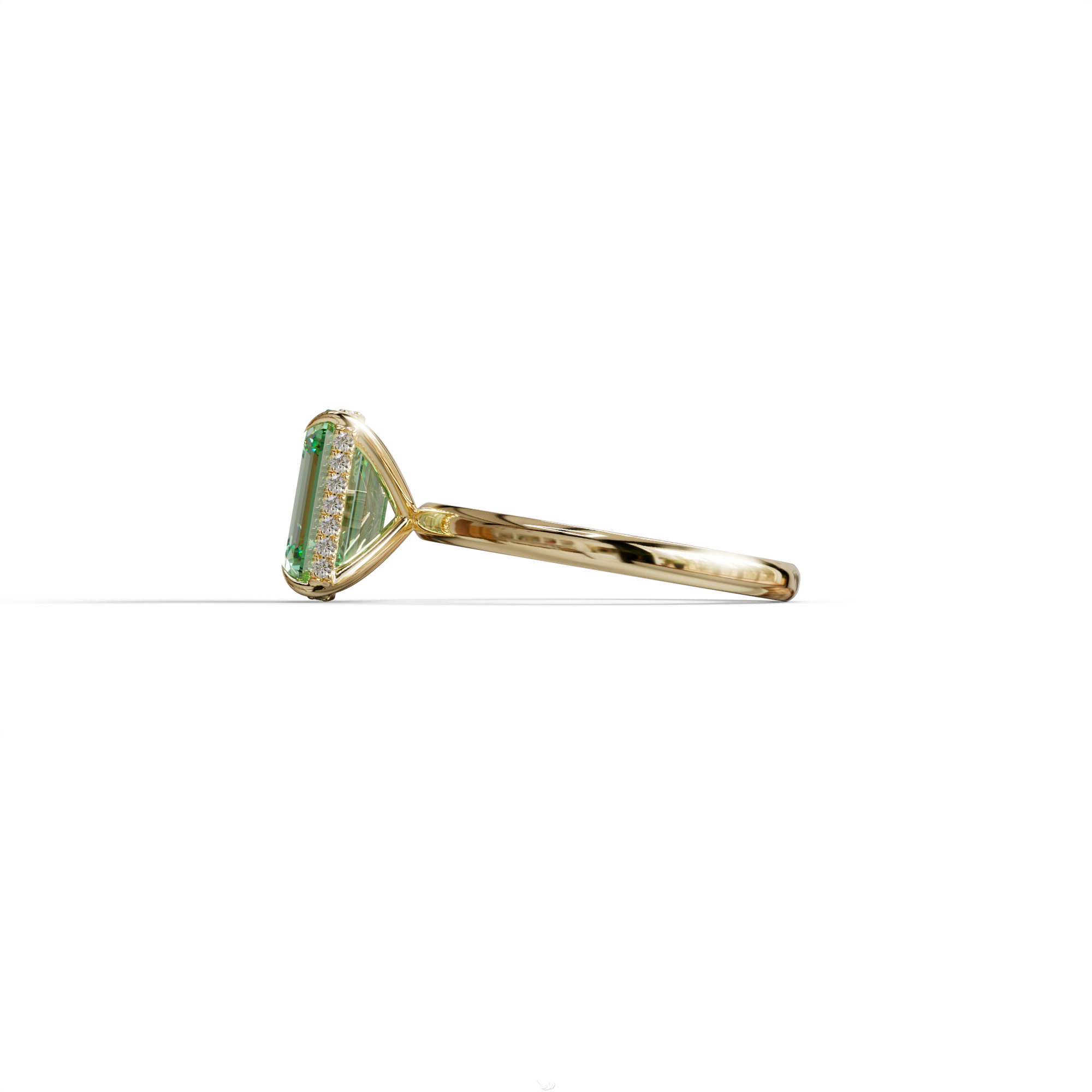 3 Carat Green Emerald Cut Hidden Halo & Claw Setting Lab Grown Diamond Ring