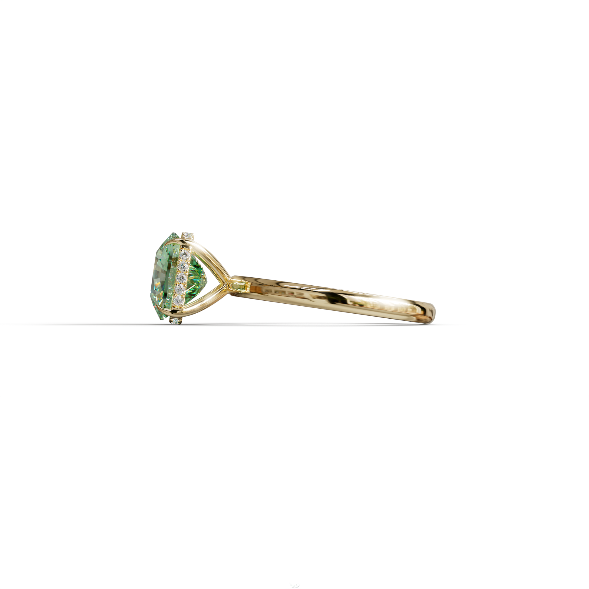 3 Carat Green Cushion Lab Diamond Hidden Halo Ring