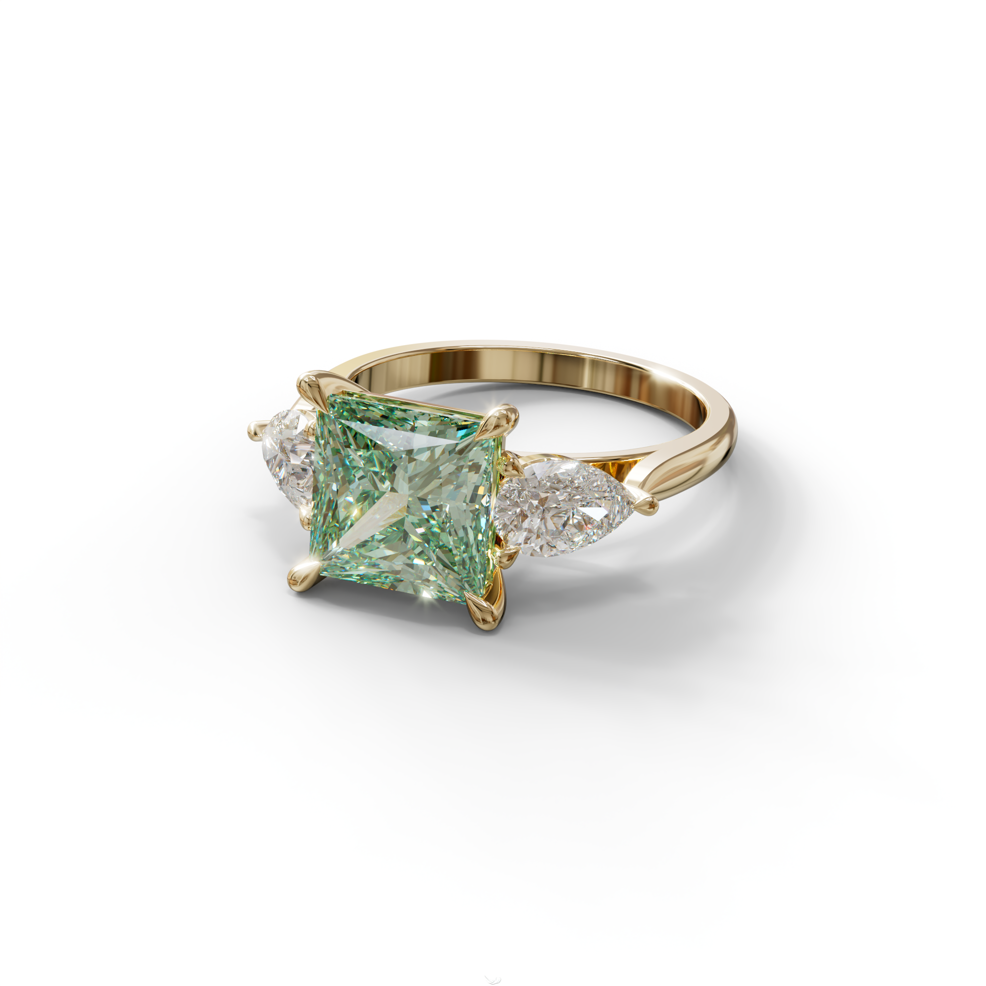 3 Carat Green Princess Cut Lab Diamond In 3 Stones Claw Prongs Setting Ring