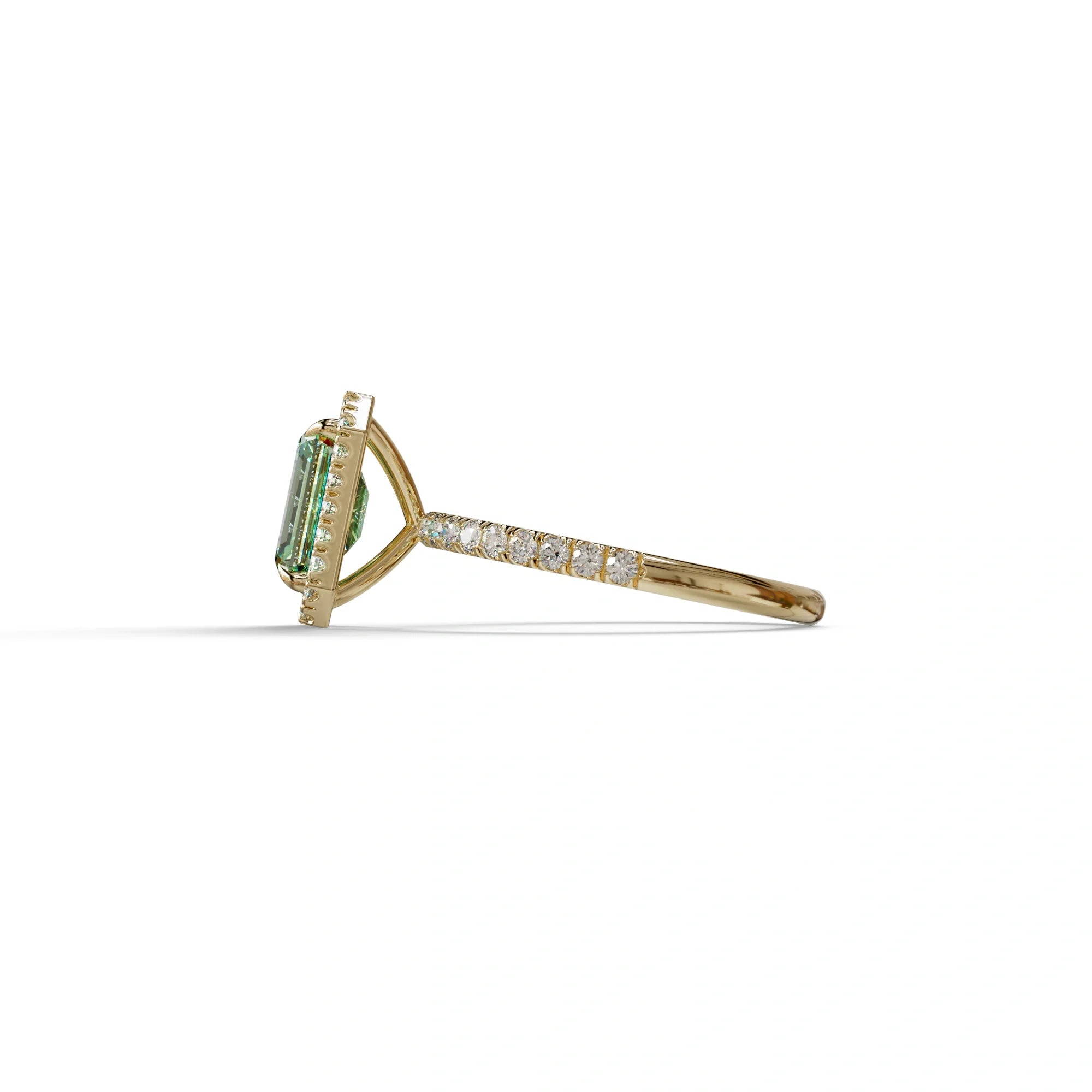 Green Emerald Cut Halo & Pave Lab Grown Diamond Engagement Ring - Viola