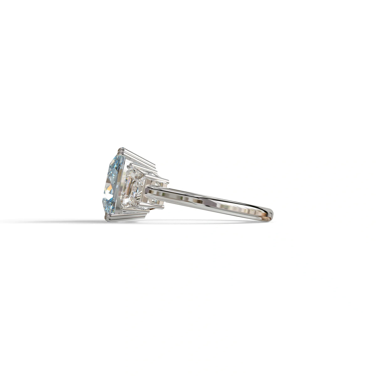 3.5 Carat Blue Lab Grown Diamond Engagement Ring · Cushion Cut Three Stone | Trilogy - view 4