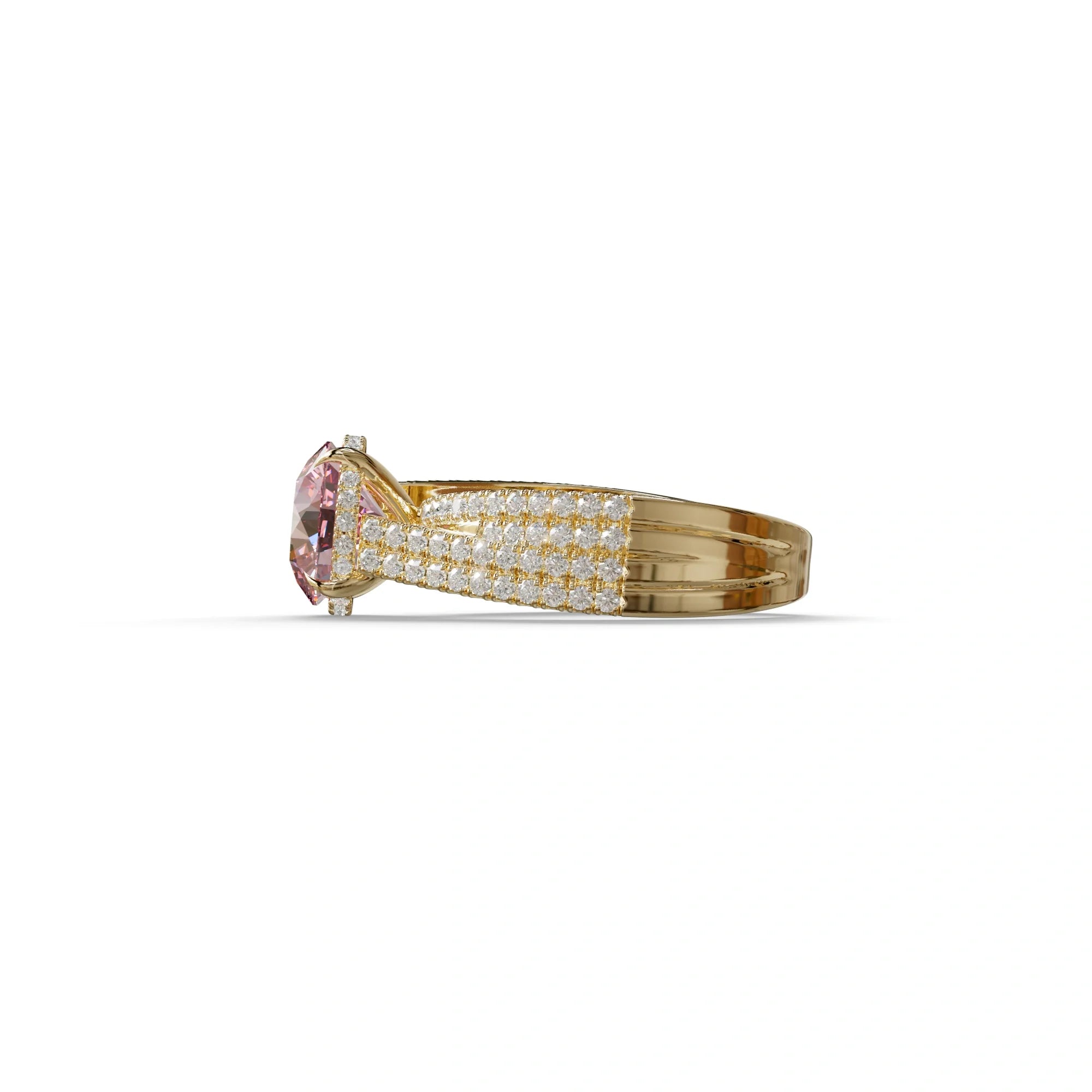 2 Carat Pink Round Cut Hidden Halo Lab & Pave Lab Diamond Ring - Je t’aime