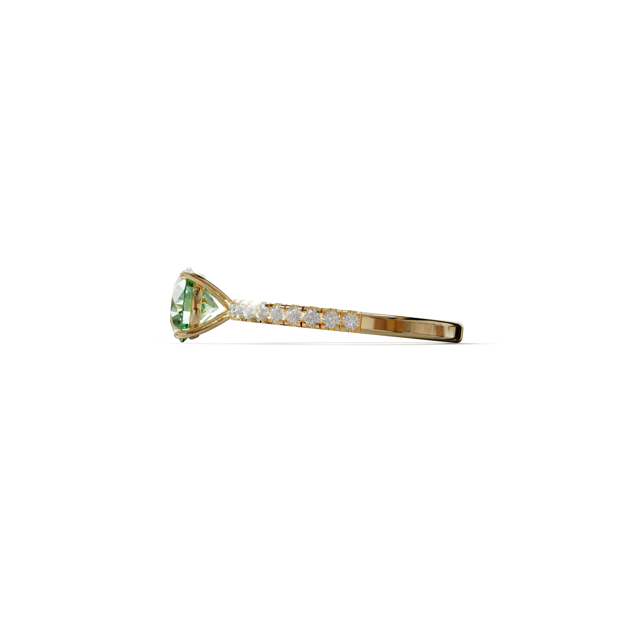 1.5 Carat Green Round Lab Diamond Ring - Classic Pave Set Ring