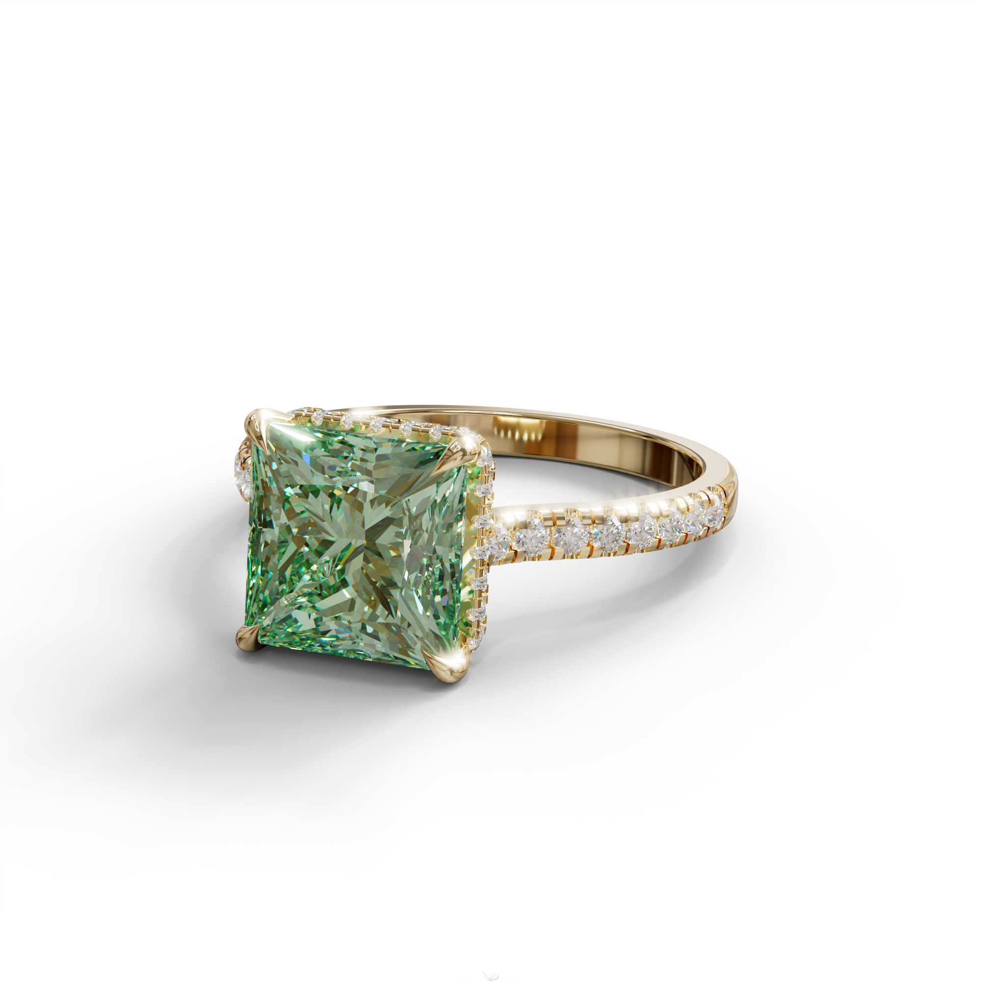 3 Carat Fancy Green Princess Cut Hidden Halo Lab Grown Diamond Engagement Ring