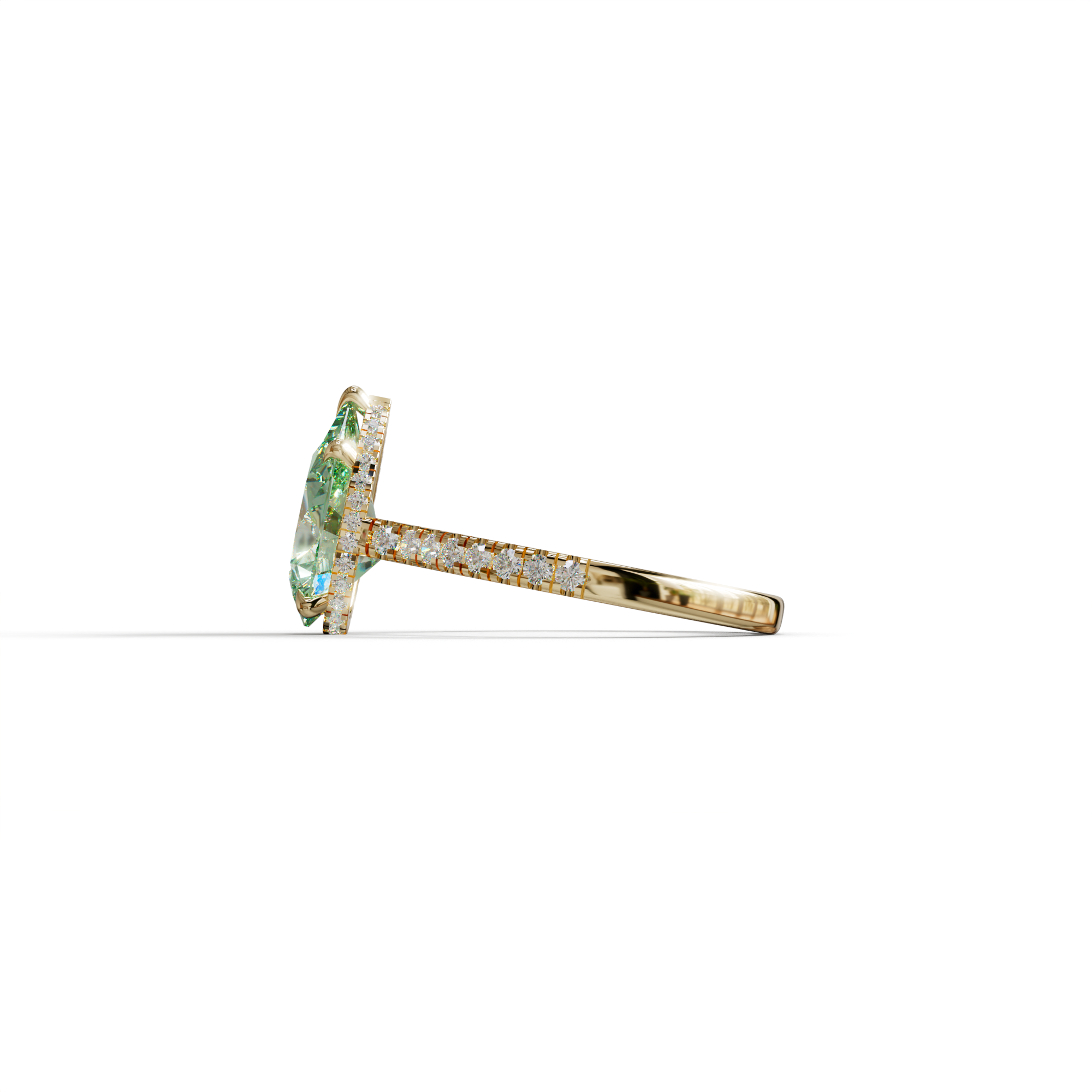 3 Carat Green Pear Cut Hidden Halo & Pave Set Lab Diamond Ring - Eblouissant