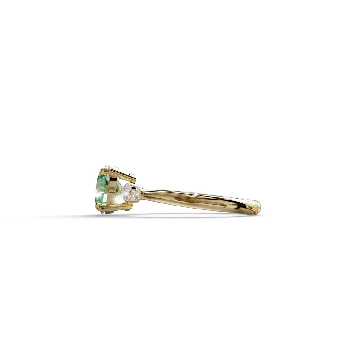 Green Round Three Stone Lab Grown Diamond Engagement Ring - Romance