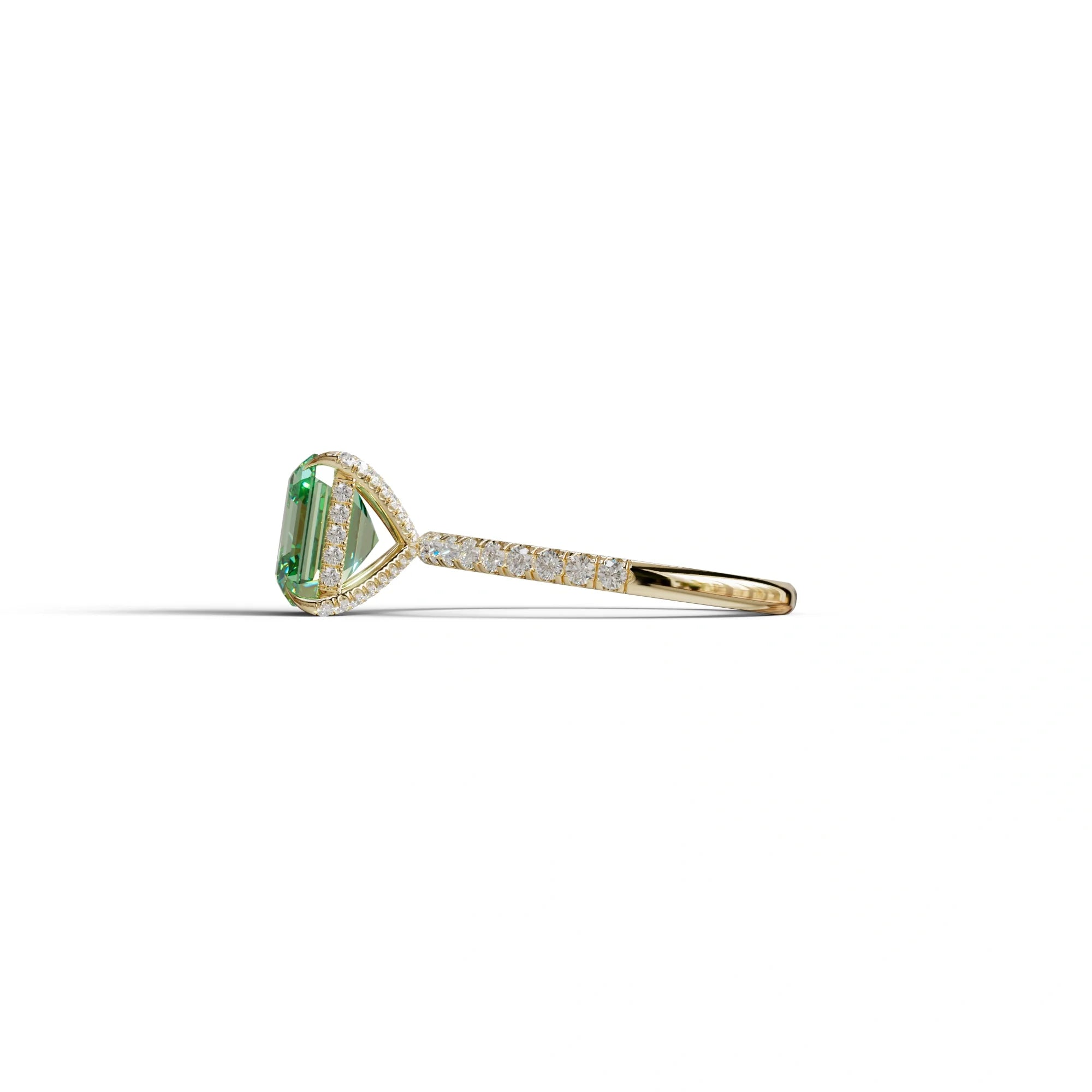 3 Carat Green Asscher Cut Hidden Halo & Pave Lab Grown Diamond Ring