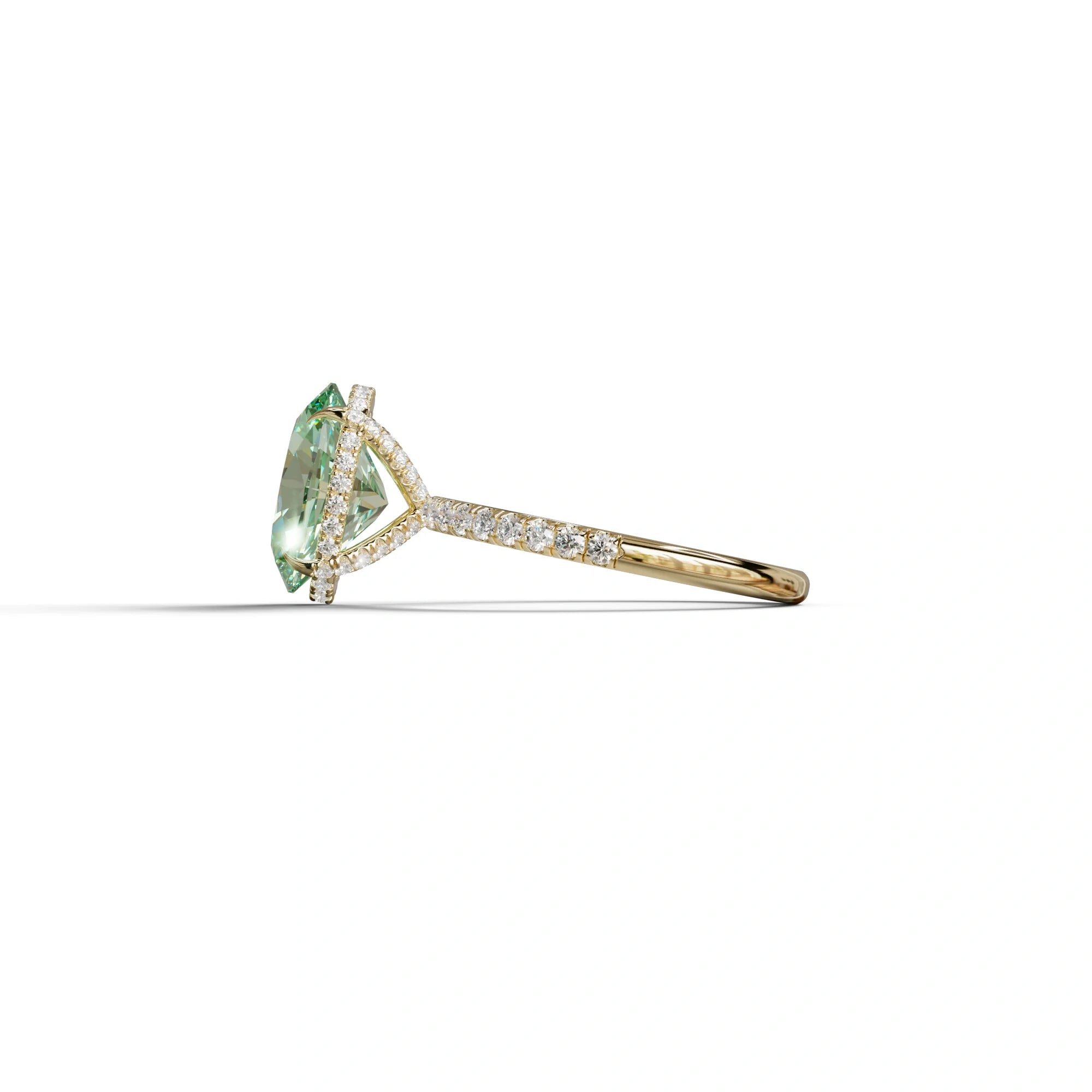 3 Carat Green Oval Cut Hidden Halo & Pave Setting Lab Grown Diamond Ring
