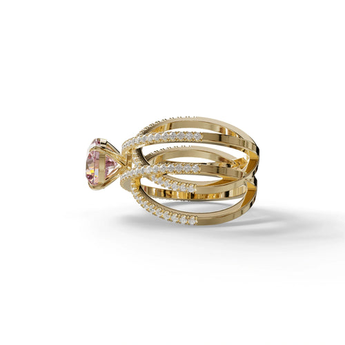 1.5 Carat Pink Round Cut Criss Cross Lab Diamond Ring - Elegant