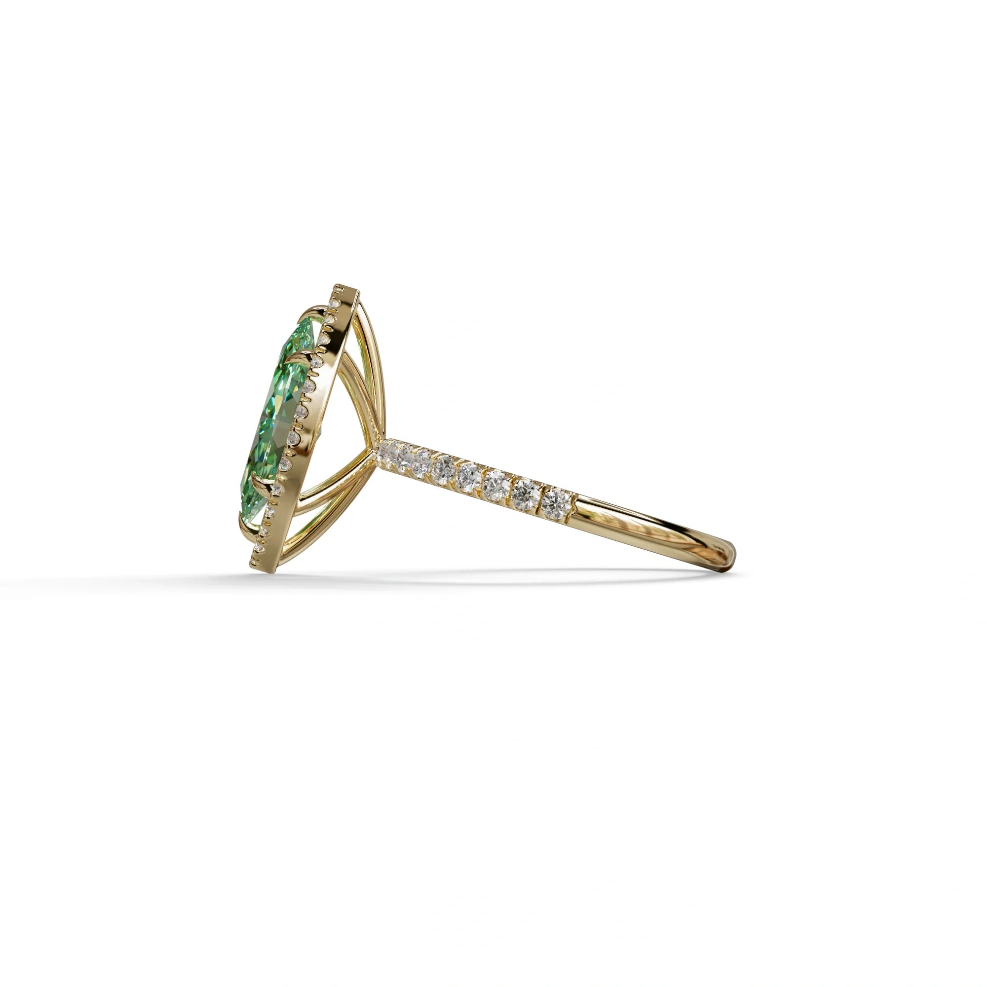 Green Marquise Cut Halo & Pave Lab Grown Diamond Engagement Ring - Simplicity