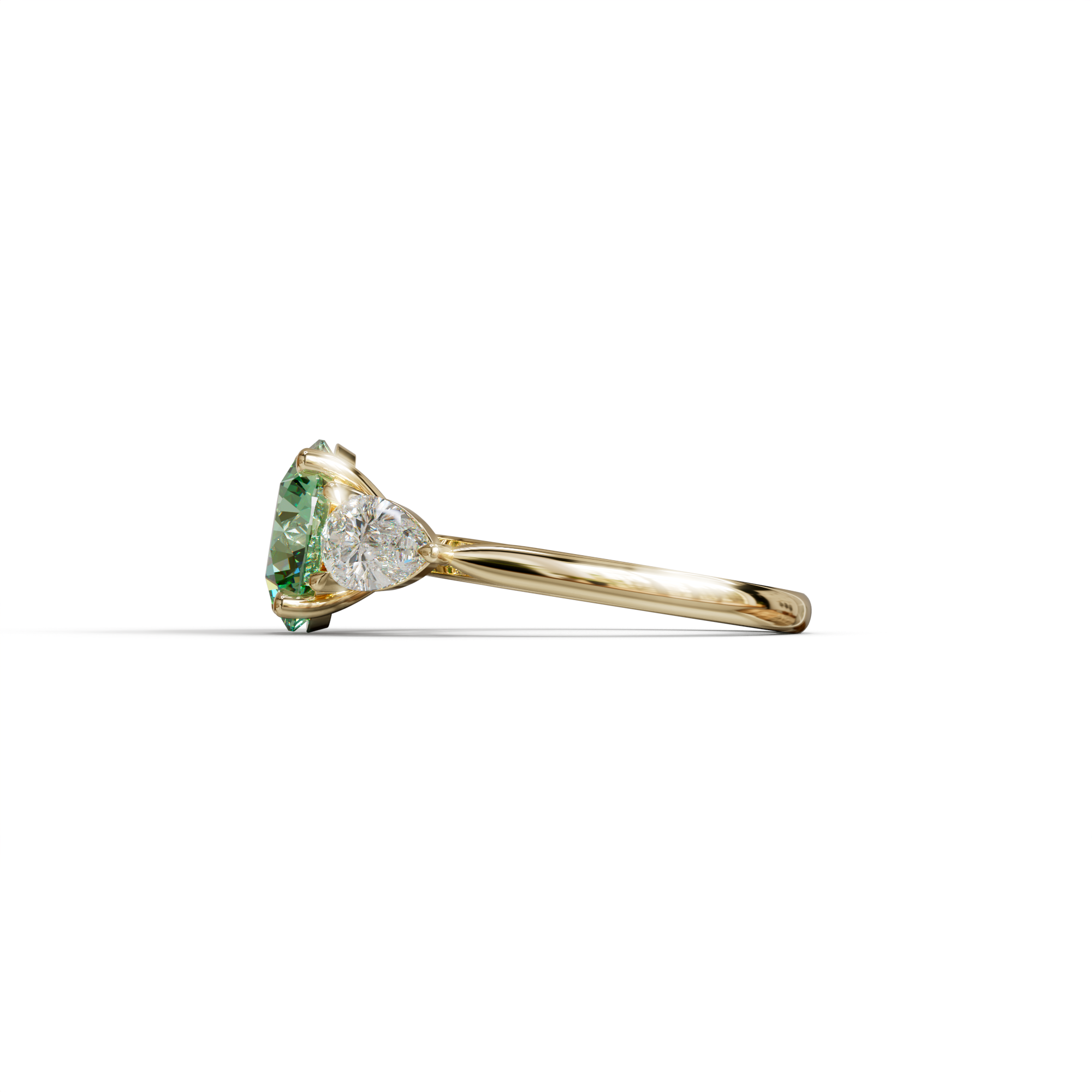 5 Carat Green Round & Pear Cut Three Stone Lab Diamond Ring - Luminous