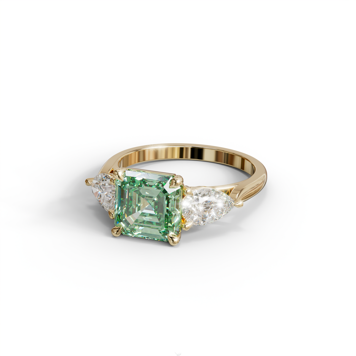 3 Carat Green Asscher Cut Lab Diamond In 3 Stones Claw Prongs Setting Ring
