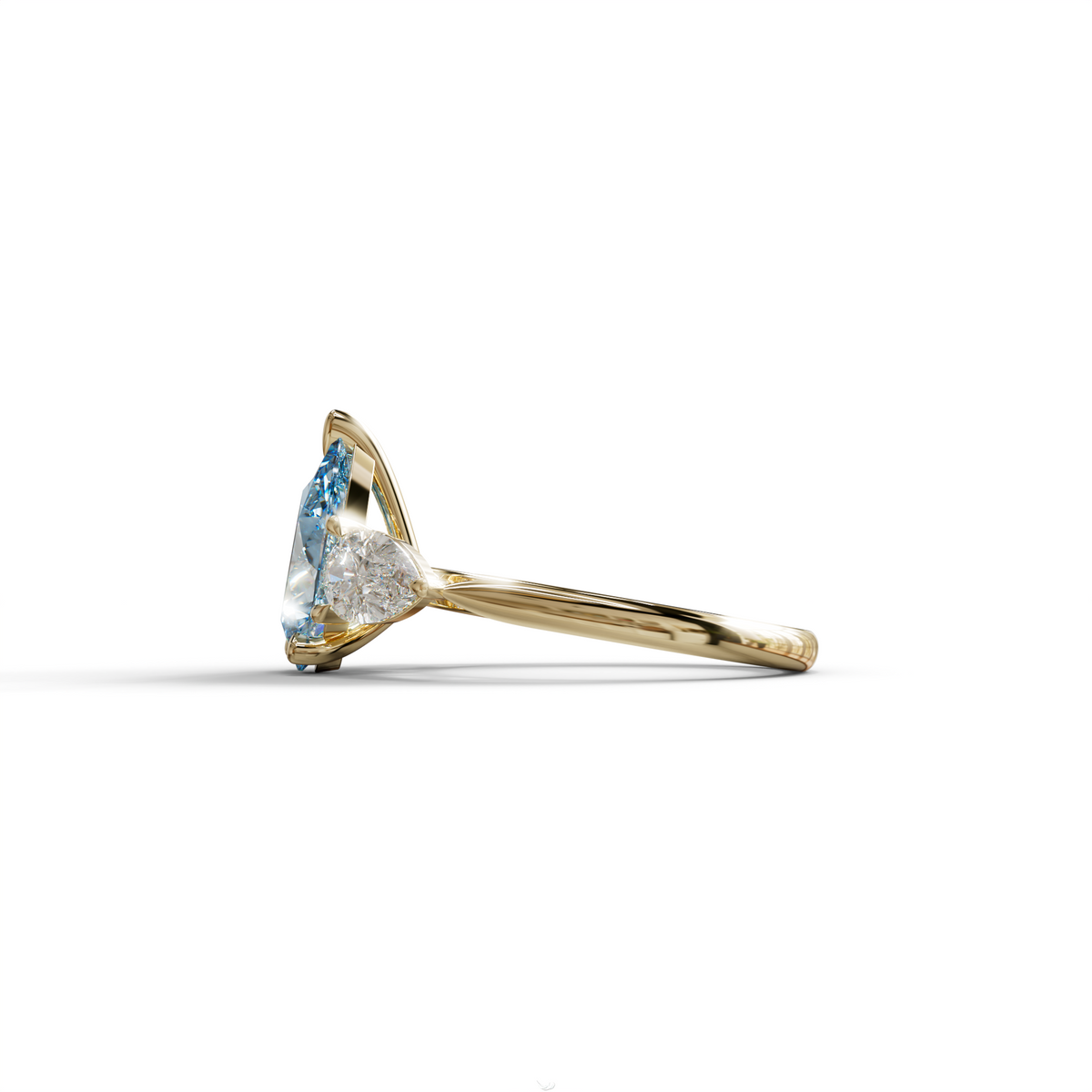 3 Carat Blue Pear Cut Lab Diamond In 3 Stones Claw Prongs Setting Ring
