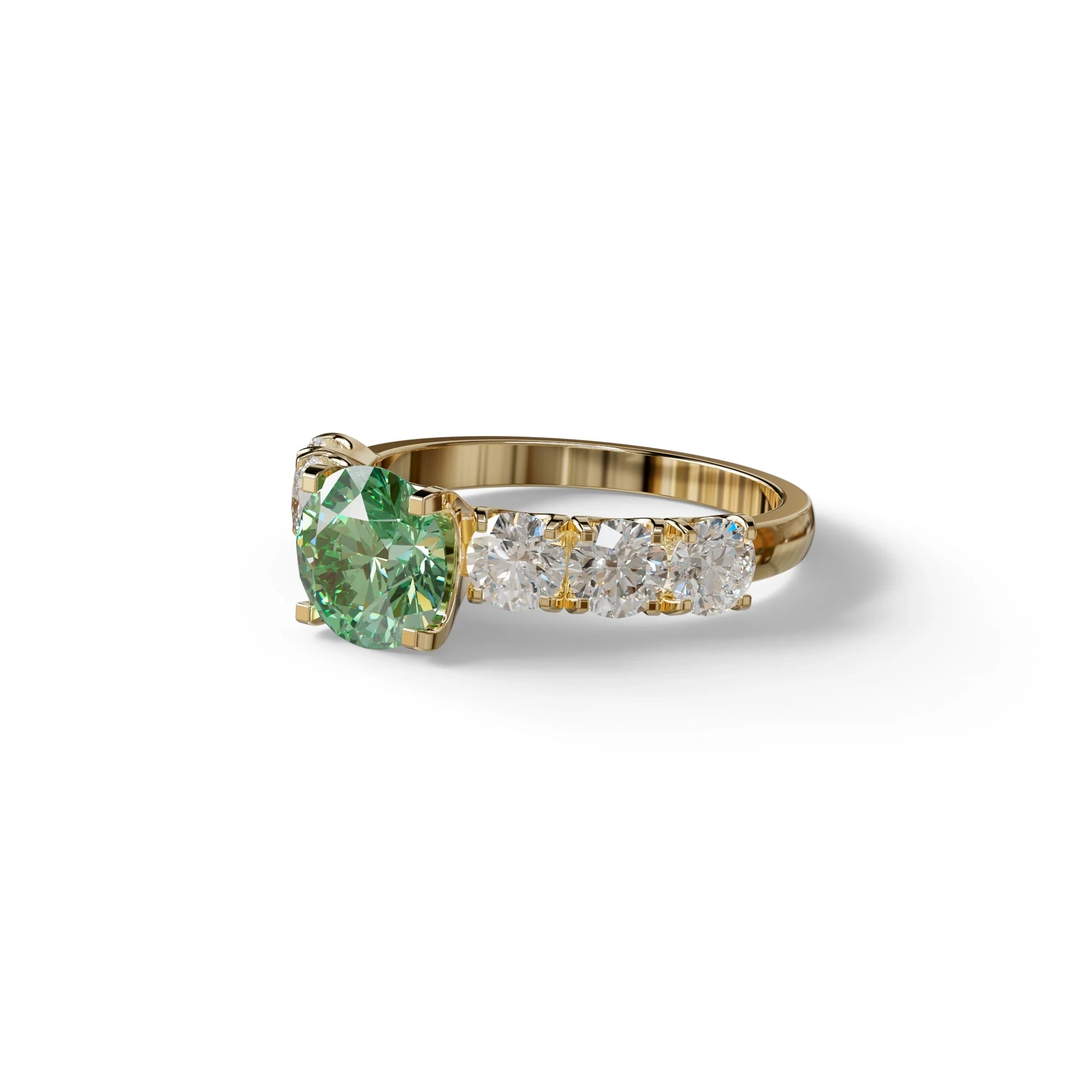 3 Carat Green Round Cut Half Eternity Lab Diamond Engagement Ring - Angeleno