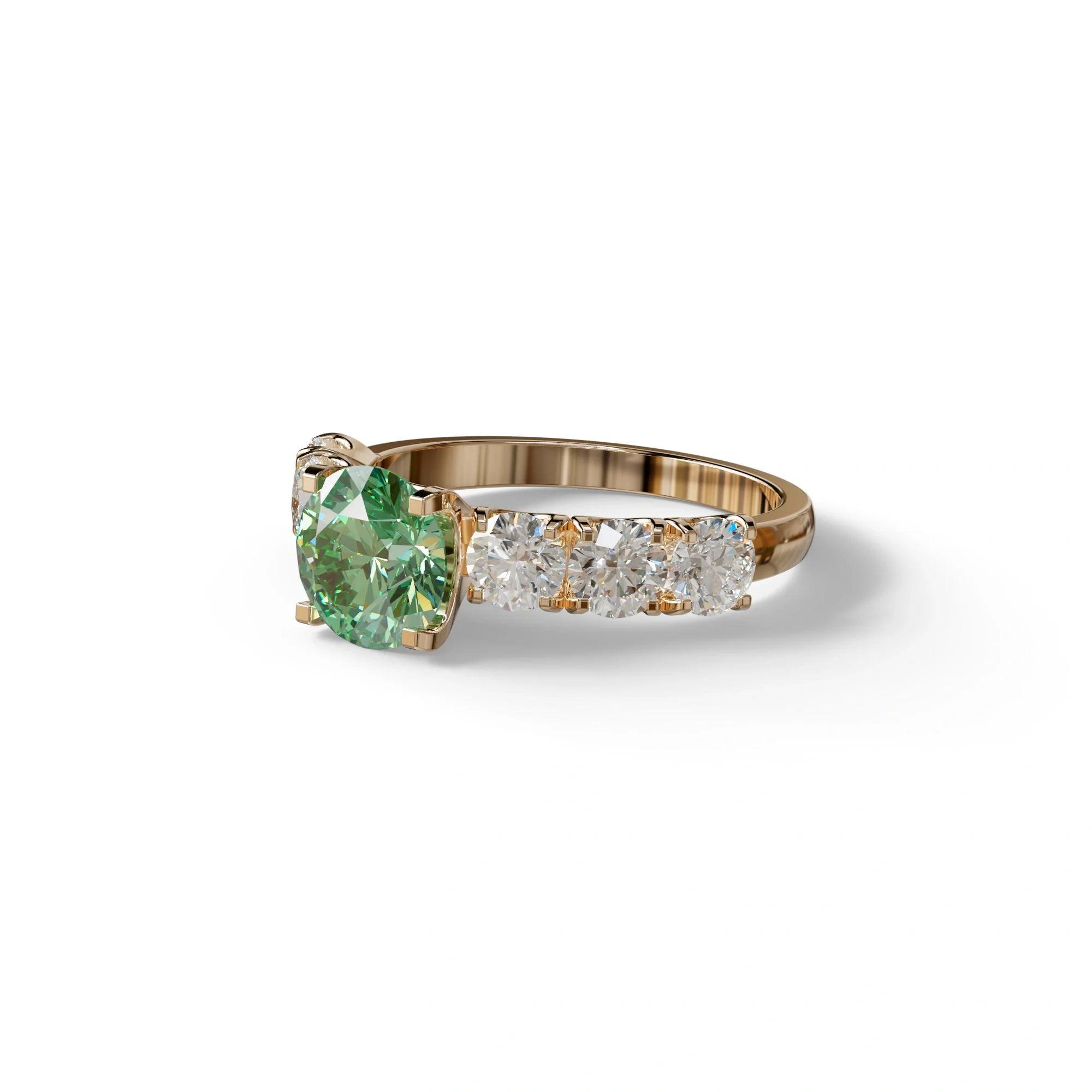 3 Carat Green Round Cut Half Eternity Lab Diamond Engagement Ring - Angeleno