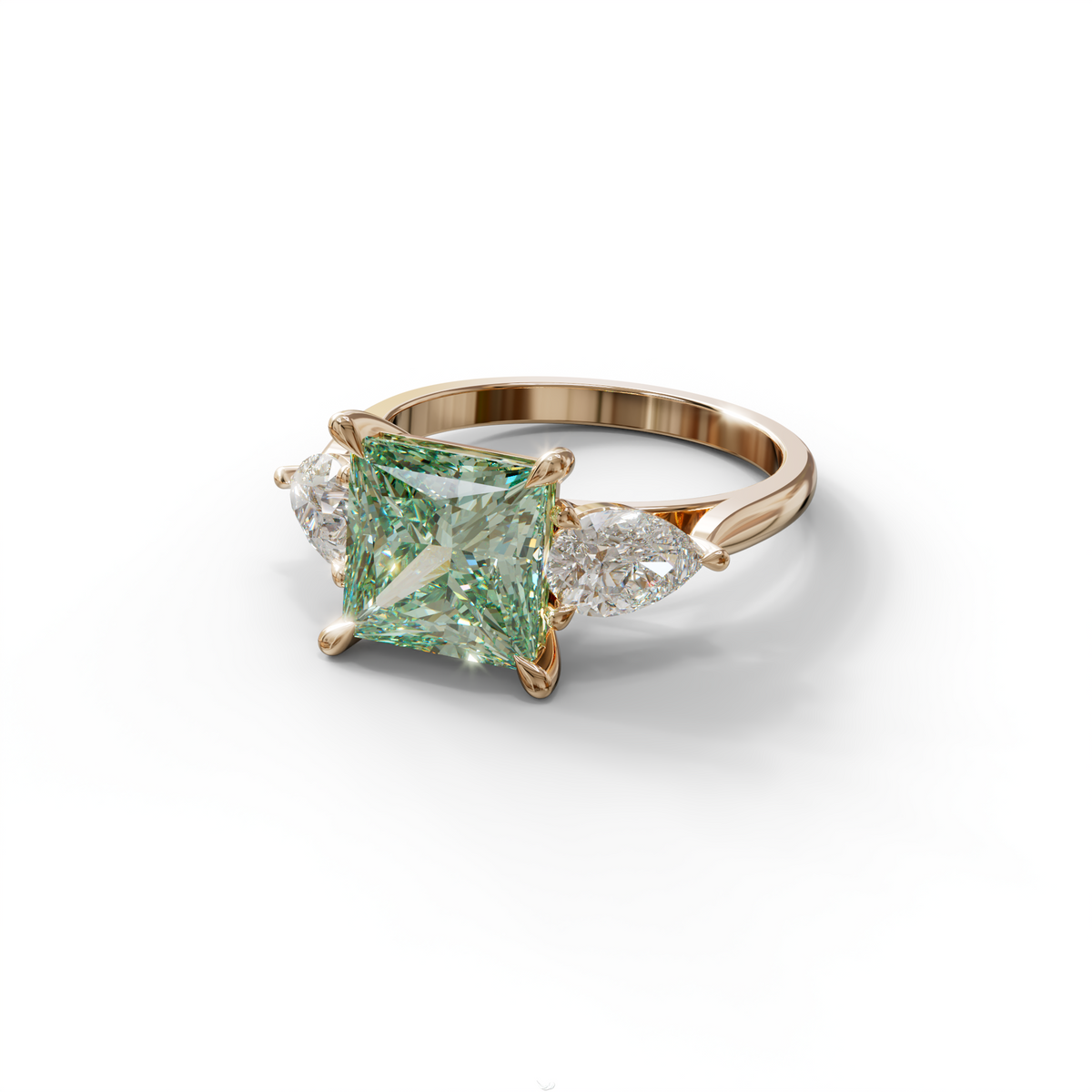 3 Carat Green Princess Cut Lab Diamond In 3 Stones Claw Prongs Setting Ring