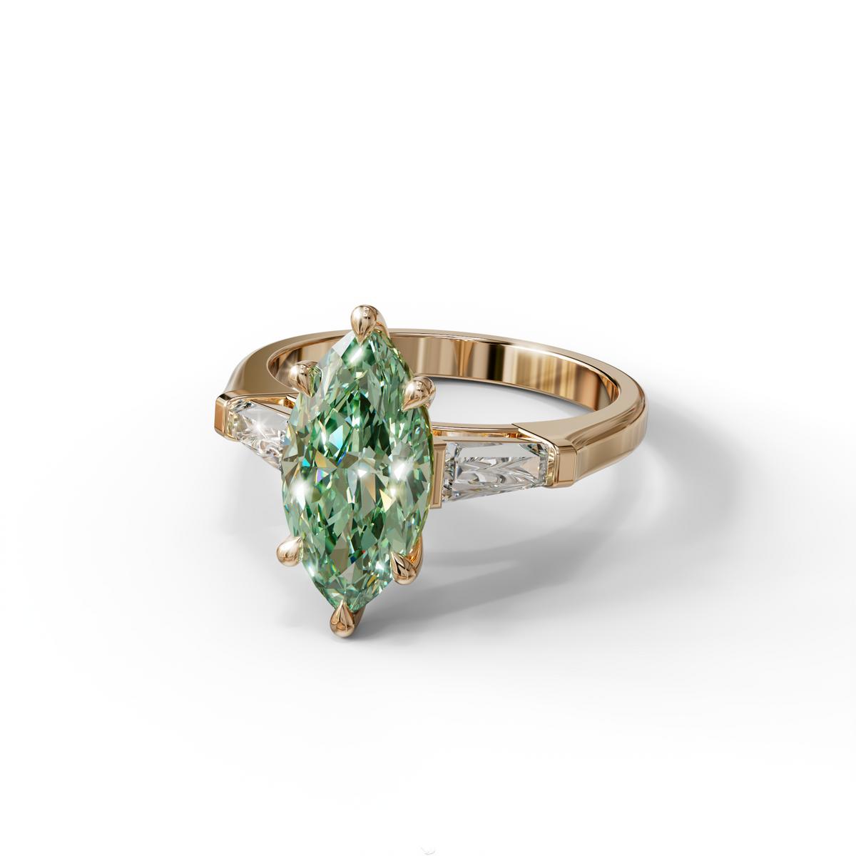 Green Marquise & Tapered Baguette Multi Stone Engagement Ring