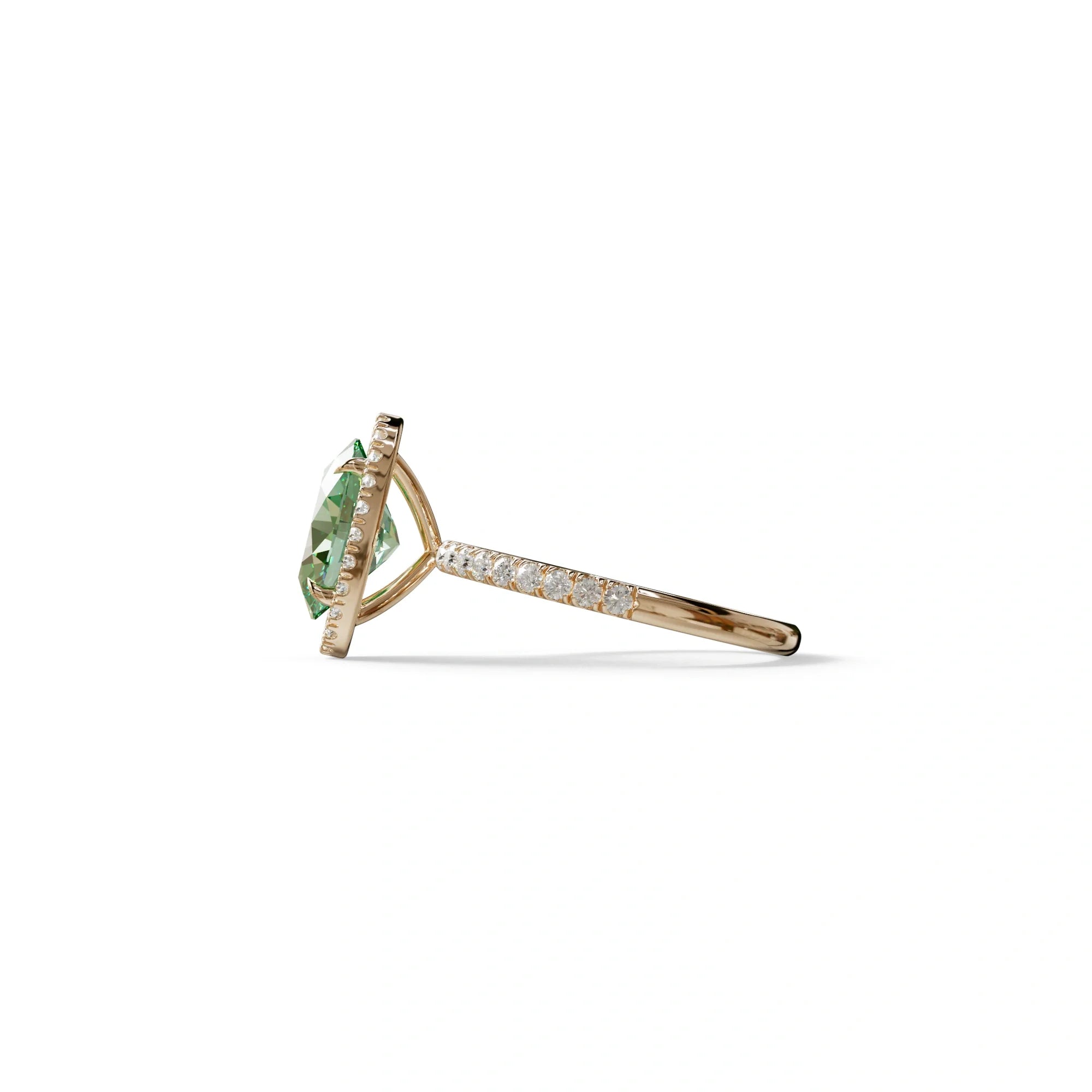 Green Oval Cut Halo & Pave Lab Grown Diamond Engagement Ring - AnnaBella