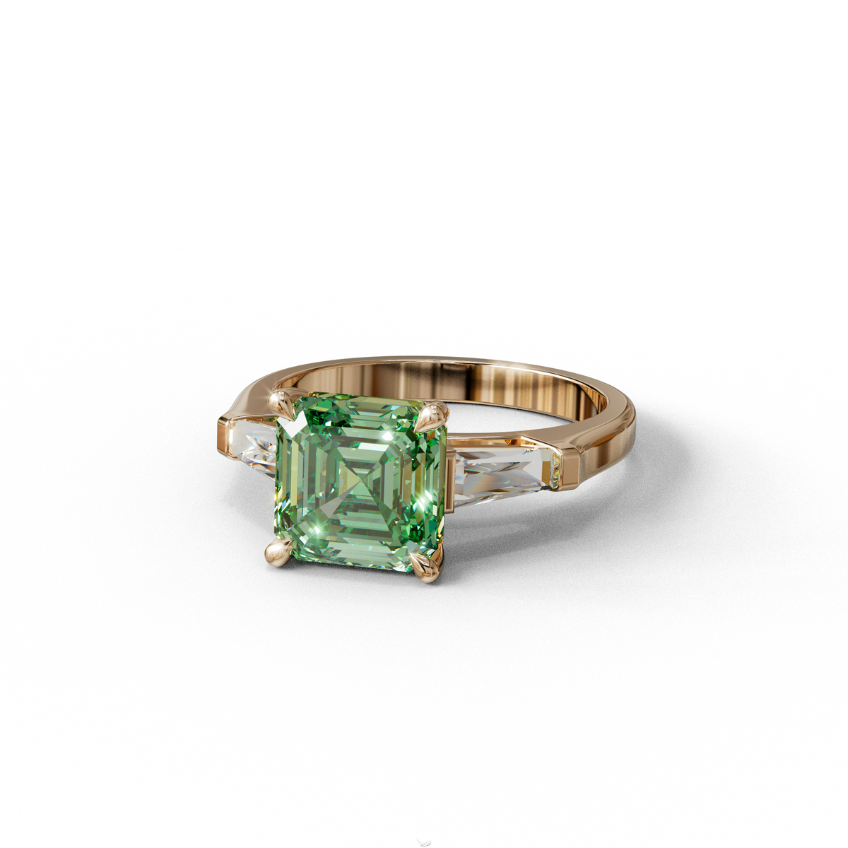3 Carat Green Asscher & Baguette Cut Multi Stone Lab Diamond Ring - Brillante