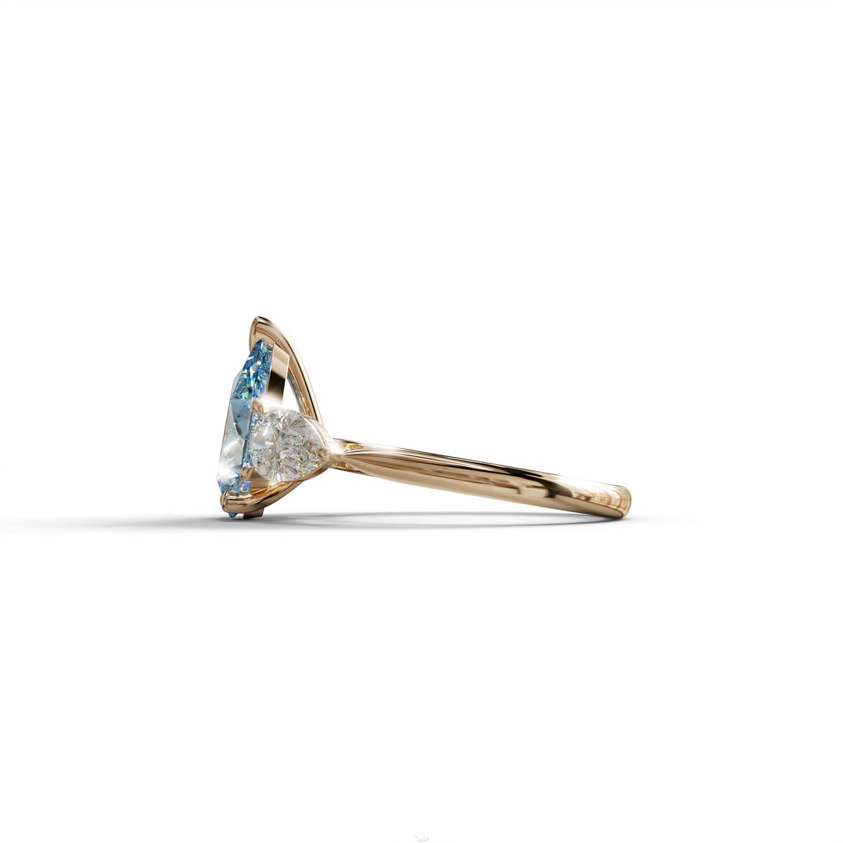3 Carat Blue Pear Cut Lab Diamond In 3 Stones Claw Prongs Setting Ring
