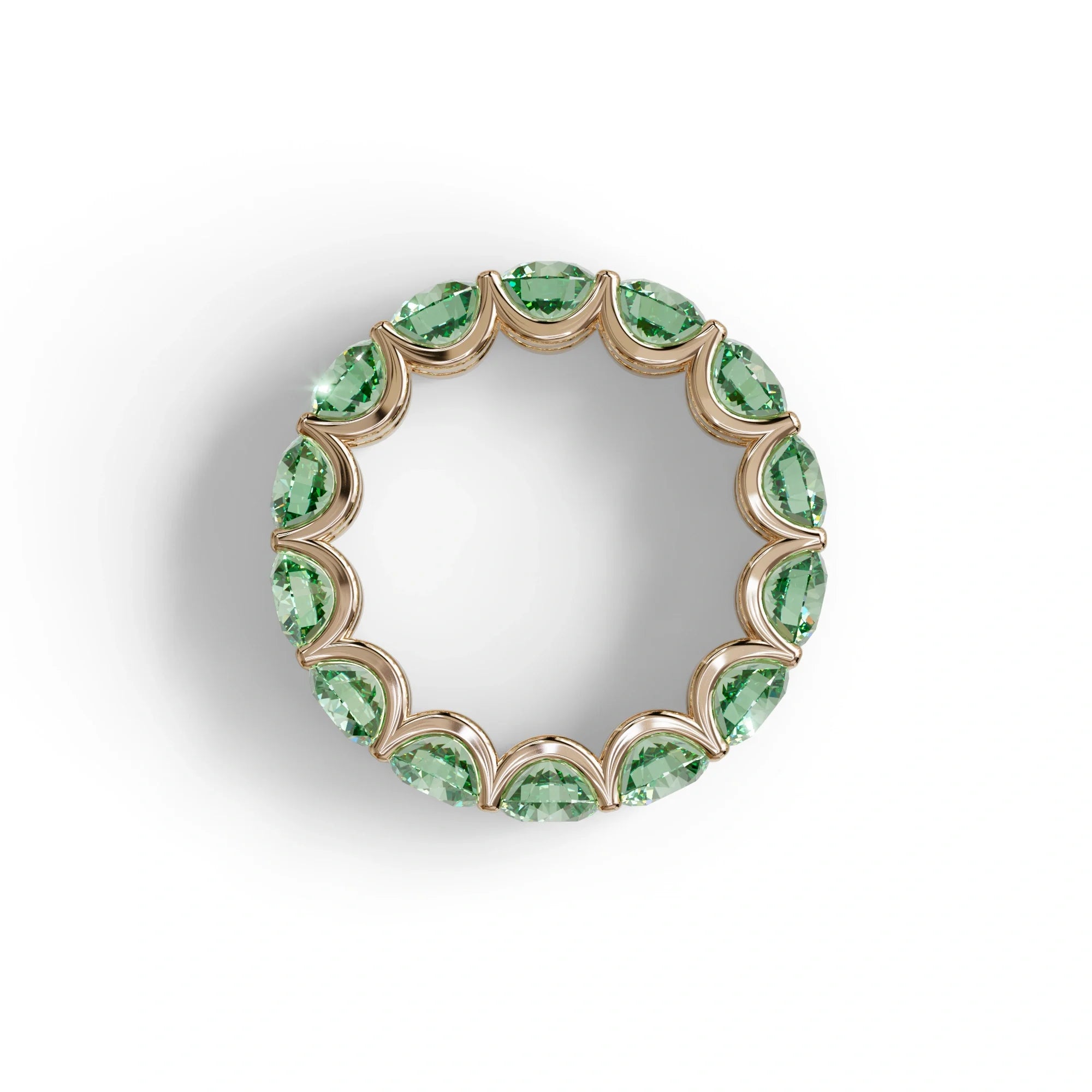 Green Round Brilliant Diamond Full Eternity Band in 18k Yellow Gold – Scalloped U-Prong Setting