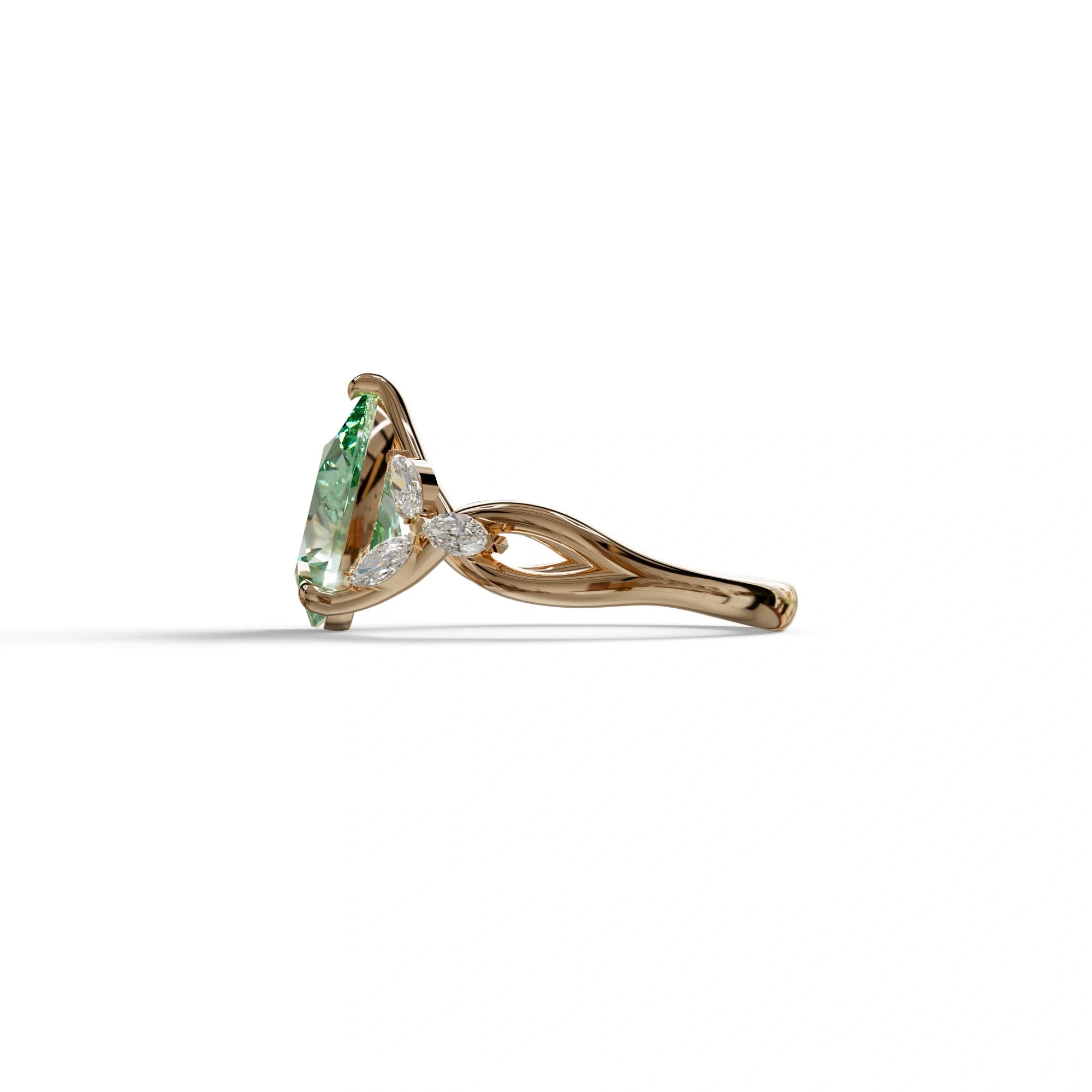 3 Carat Green Pear Cut Cluster-Vintage Setting Lab Grown Diamond Ring - Celena