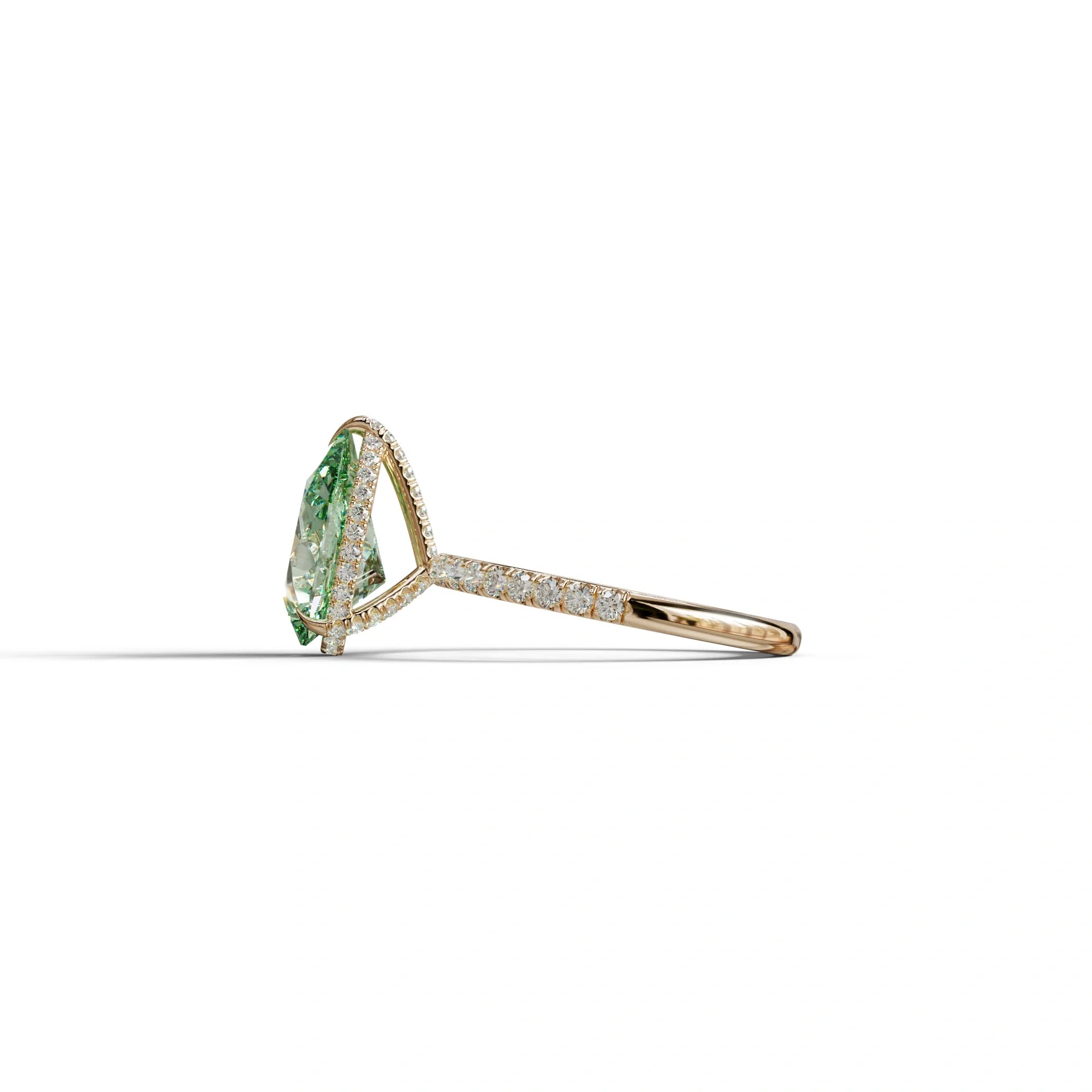 2 Carat Green Pear Cut Hidden Halo & Pave Lab Diamond Ring