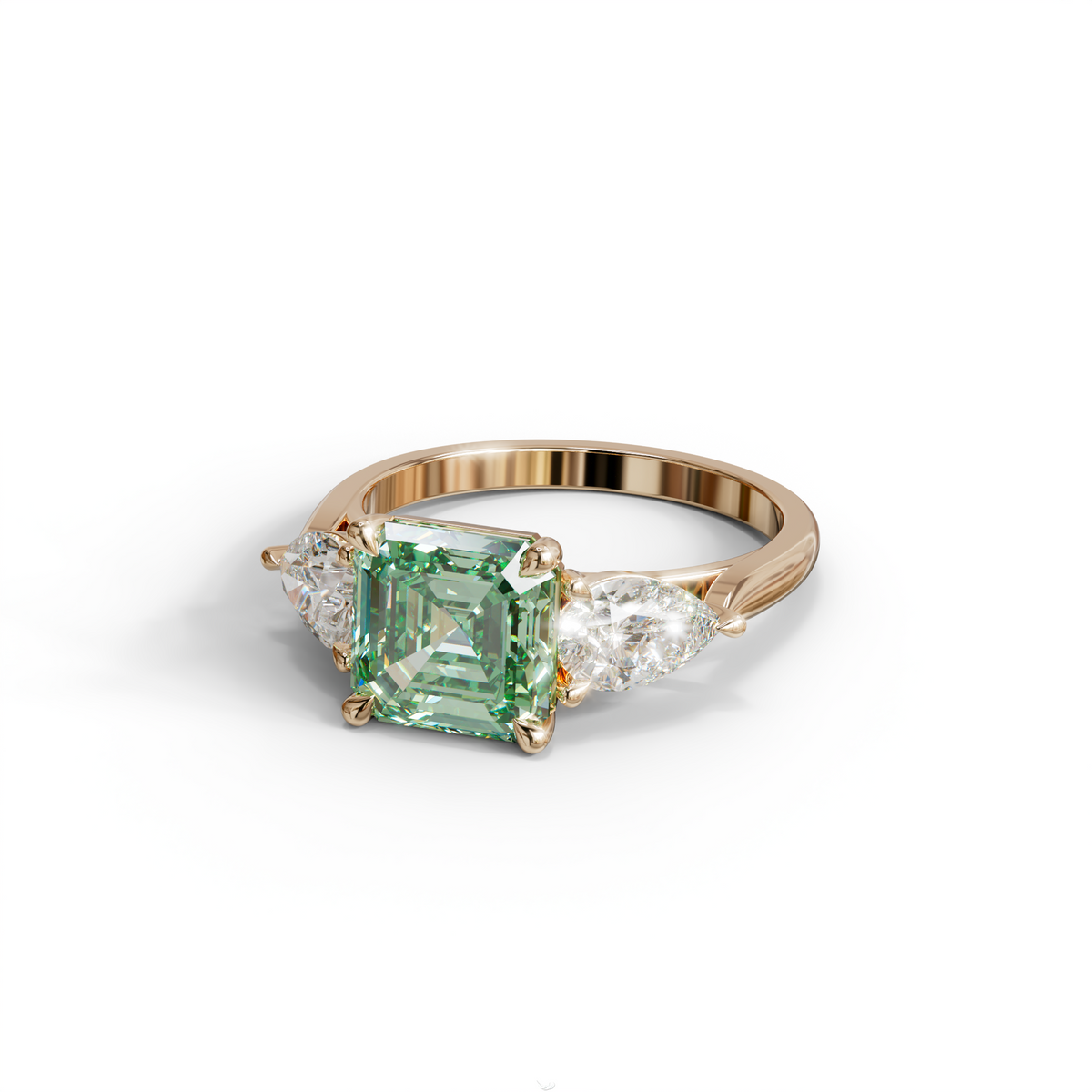 3 Carat Green Asscher Cut Lab Diamond In 3 Stones Claw Prongs Setting Ring