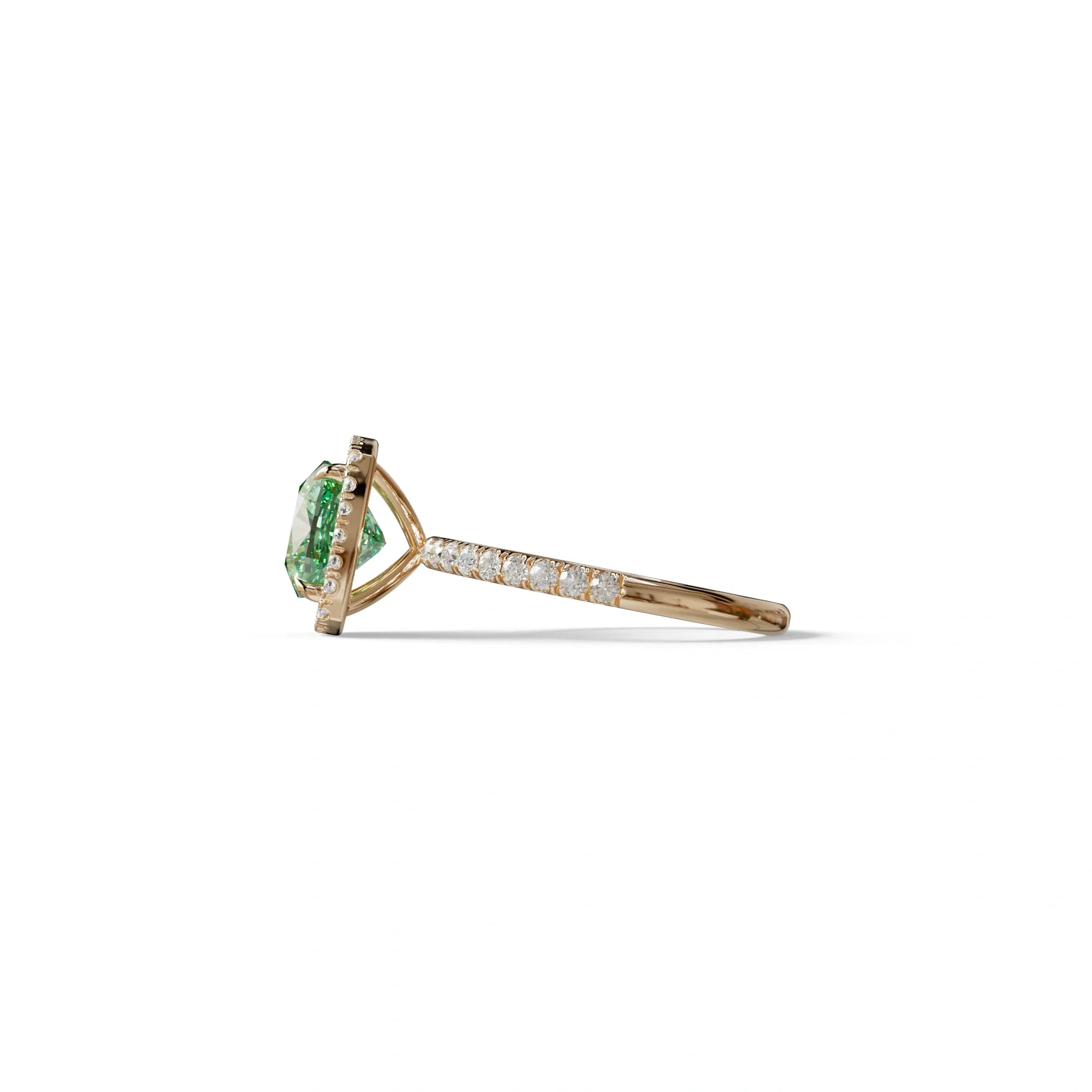 Green Cushion Cut Halo & Pave Lab Grown Diamond Engagement Ring - Rosa