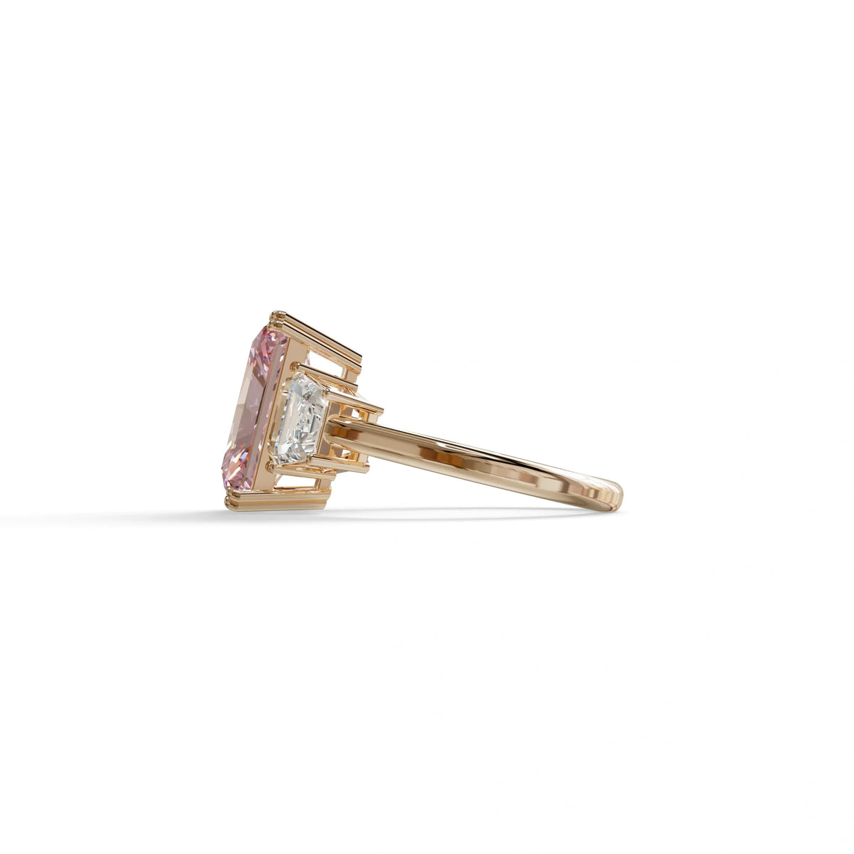 4 Carat Pink Lab Grown Diamond Engagement Ring – Radiant Cut Three Stone | Tacor