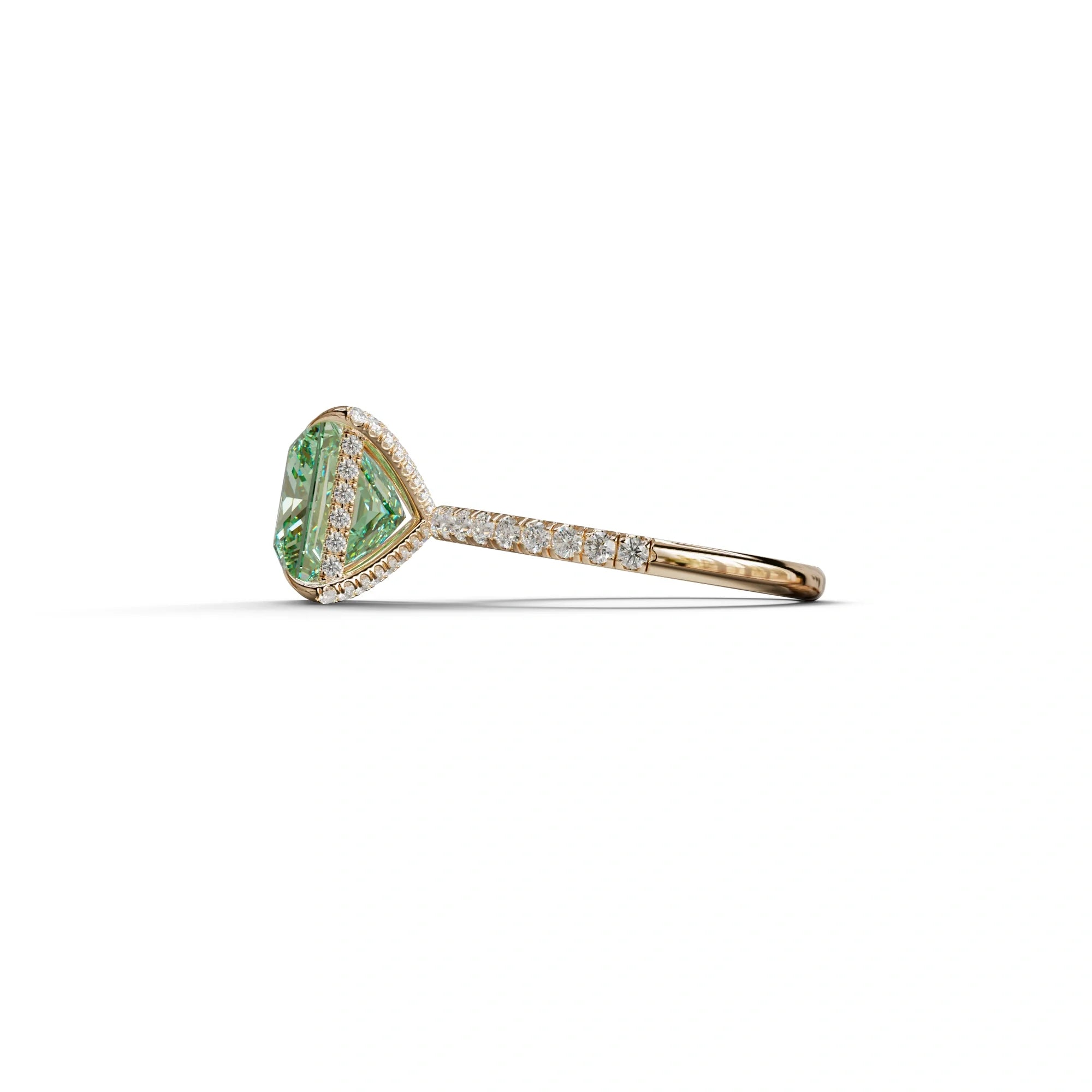 3 Carat Green Princess Cut Hidden Halo & Pave Lab Diamond Ring