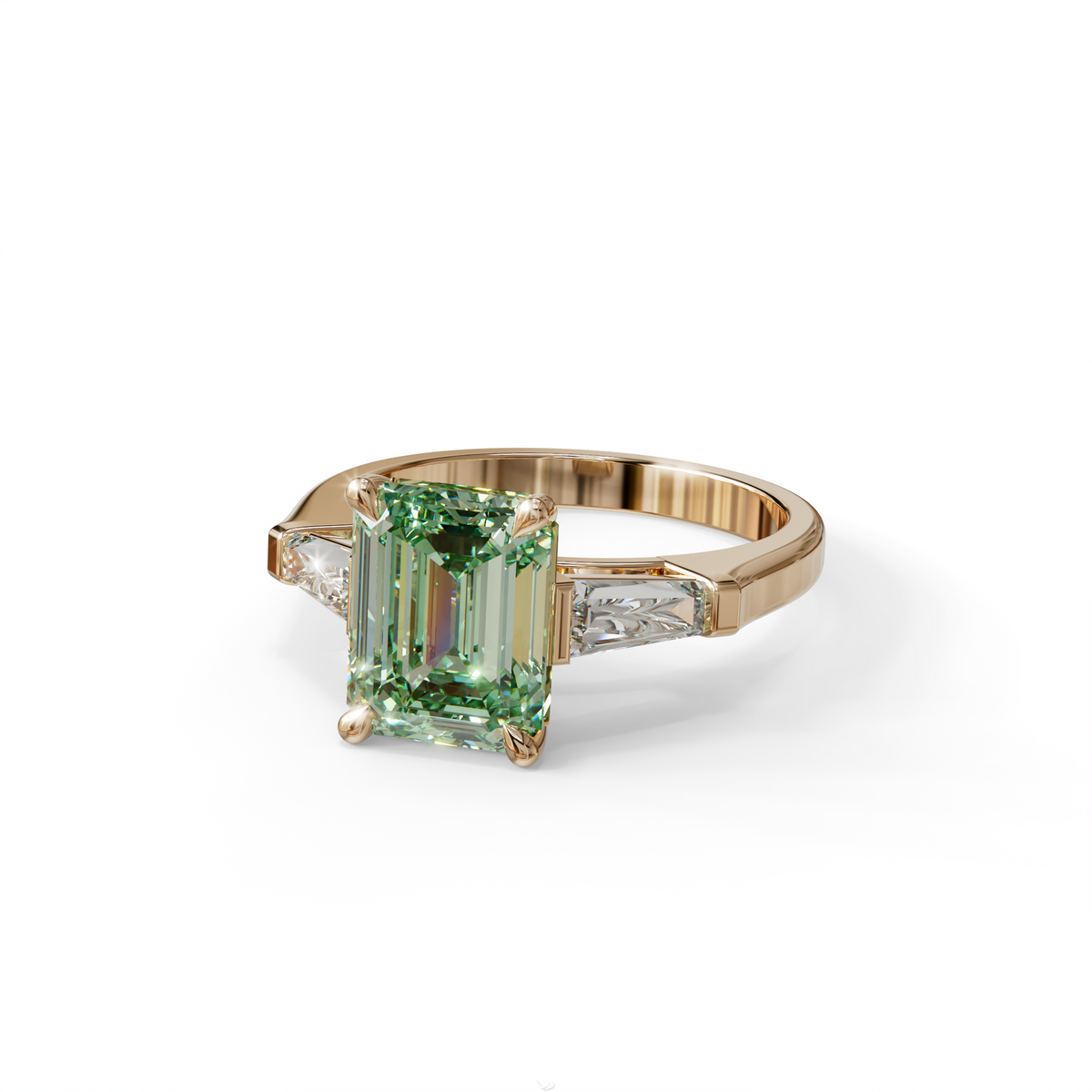 3 Carat Fancy Vivid Green Emerald & Tapered Baguette diamond ring