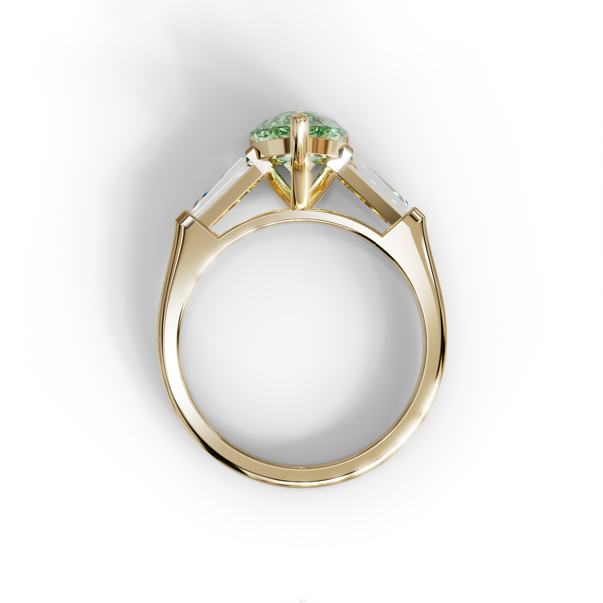 3 Carat Pear Cut Green Lab Diamond Ring 3 Stone Design - Bella