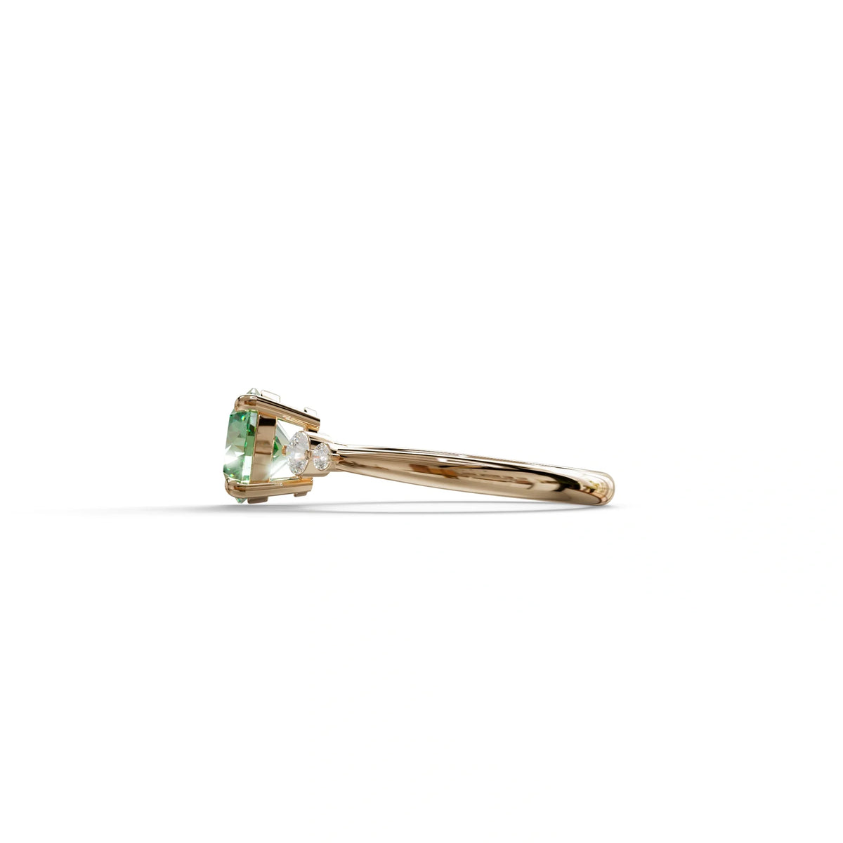 Green Round Three Stone Lab Grown Diamond Engagement Ring - Romance