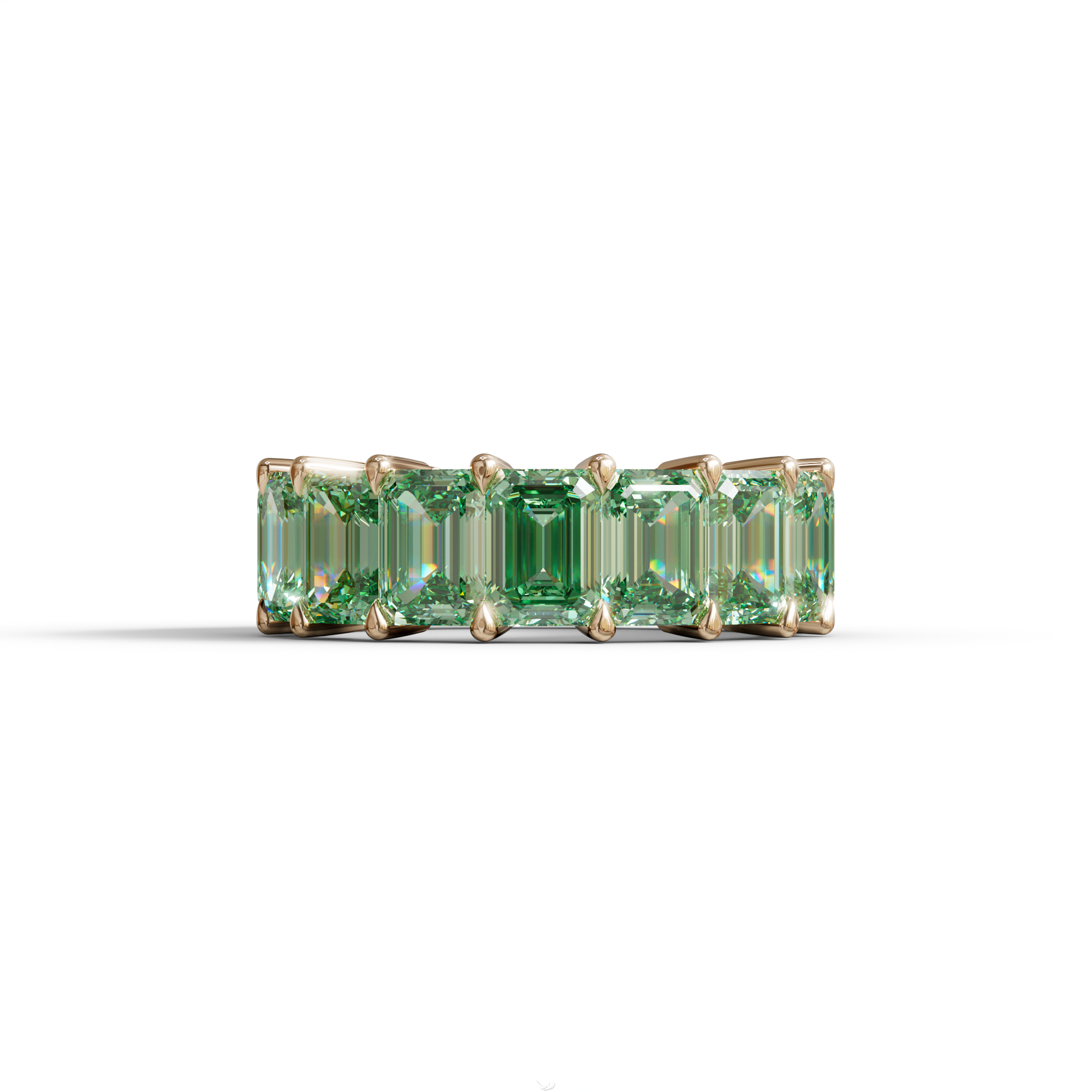 Lab‑Grown Green Emerald‑Cut Diamond Band – Classic Full‑Eternity Style - 10K Solid Gold / Rose Gold