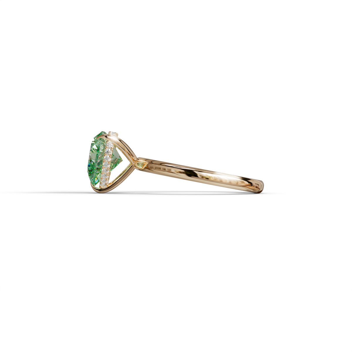 3 Carat Green Heart Cut Hidden Halo Set Lab Grown Diamond Engagement Ring