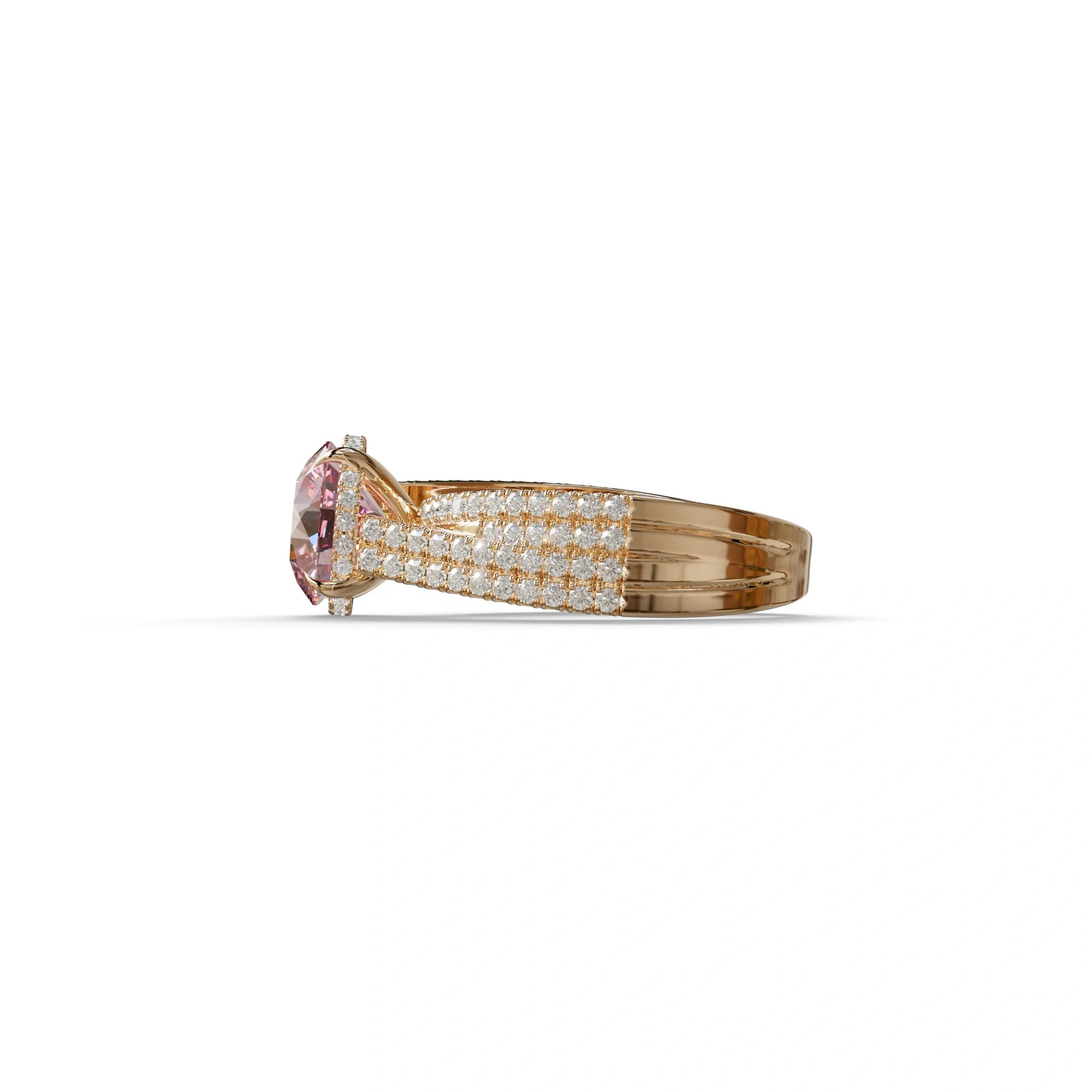 2 Carat Pink Round Cut Hidden Halo Lab & Pave Lab Diamond Ring - Je t’aime