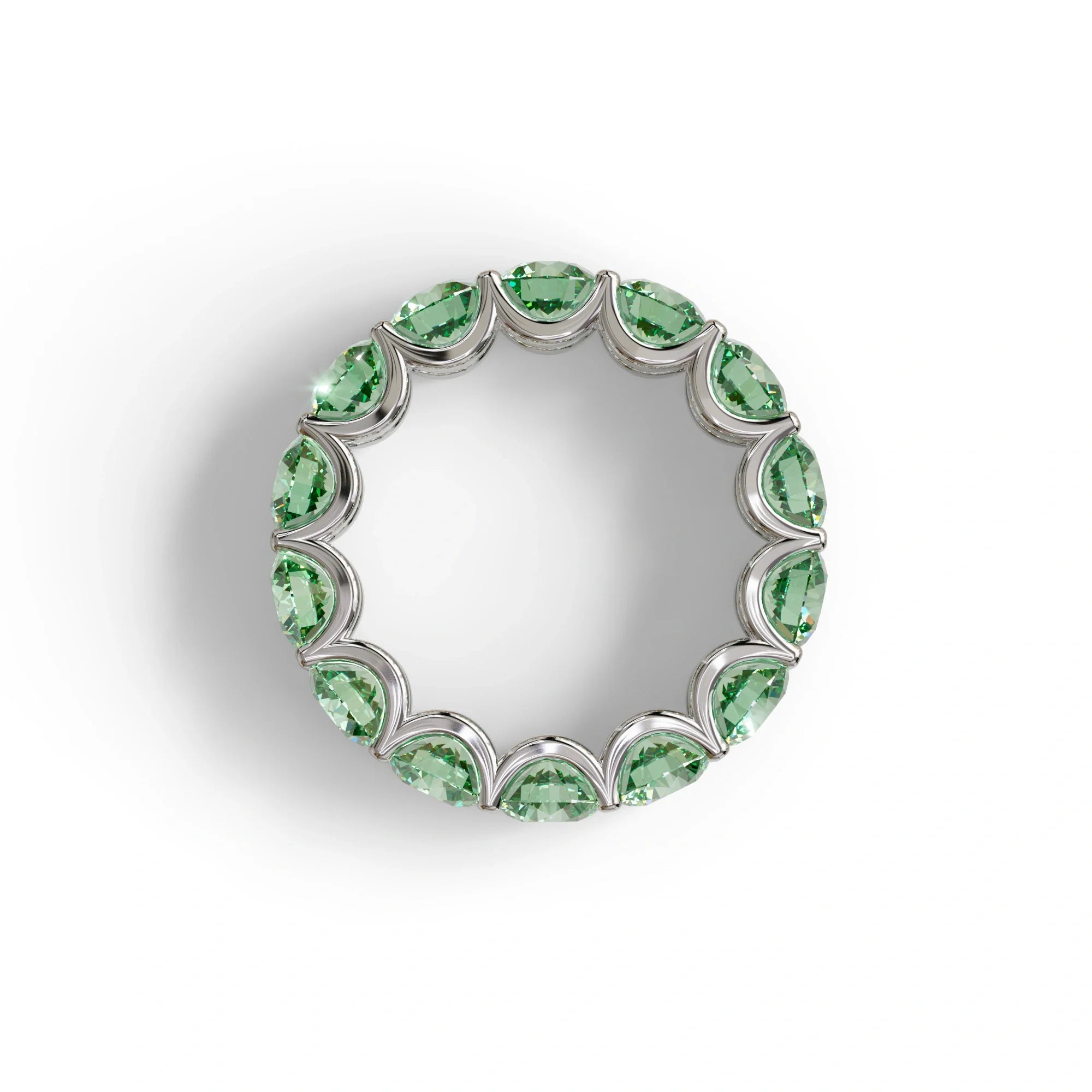 Green Round Brilliant Diamond Full Eternity Band in 18k Yellow Gold – Scalloped U-Prong Setting