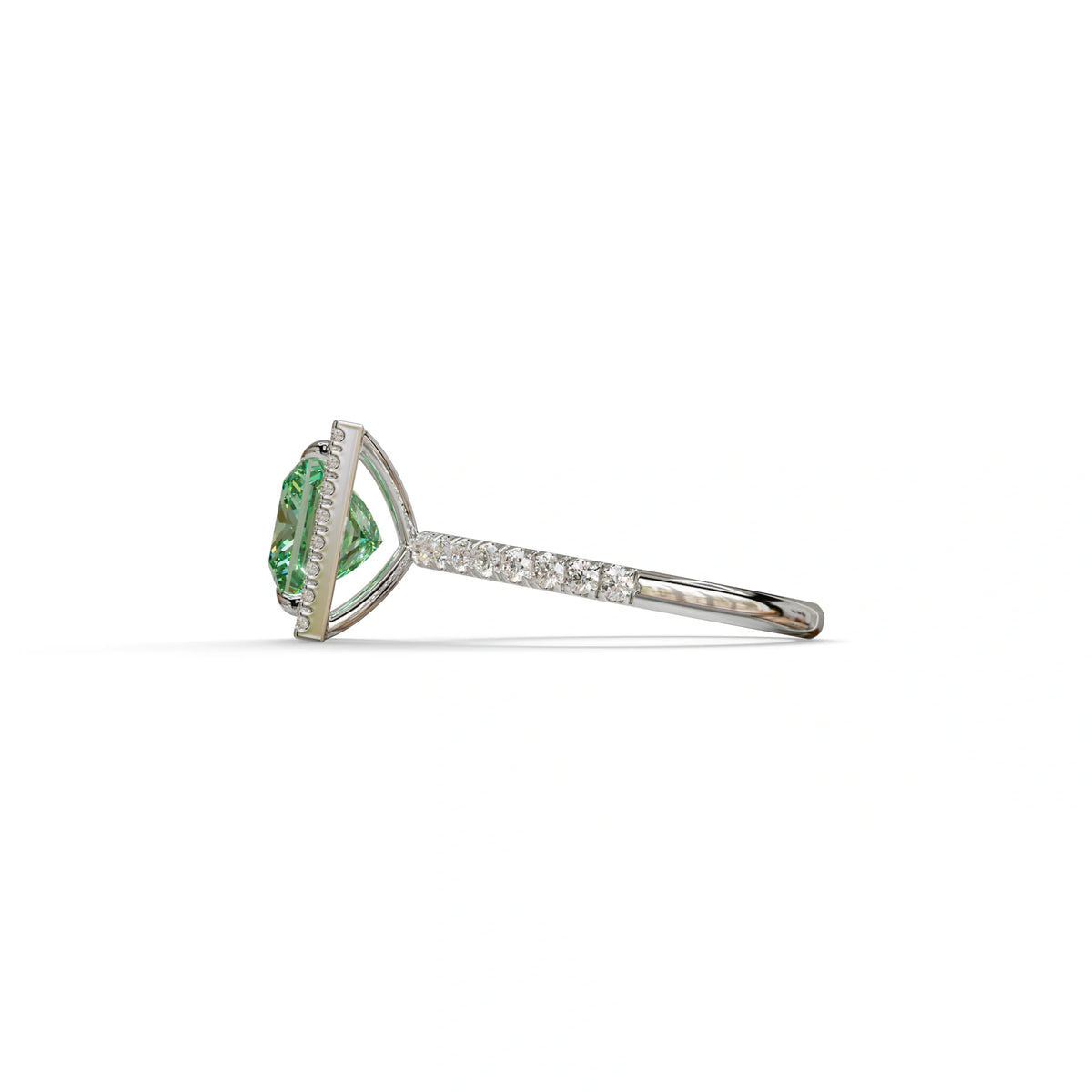 2 Carat Green Princess Cut Halo & Pave Lab Diamond Ring - Diamond Prime