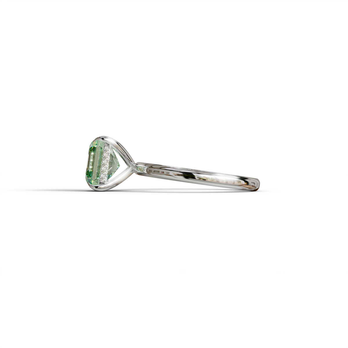 2.5 Carat Green Asscher Cut Hidden Halo Setting Lab Grown Diamond Ring