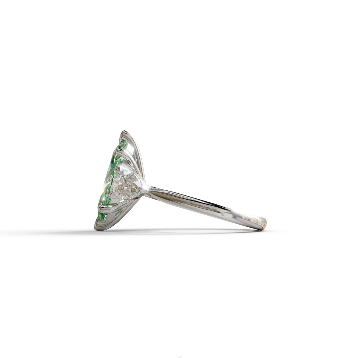 3 Carat Fancy Green Marquise & Pear Cut Three Stone Lab Grown Diamond Engagement Ring